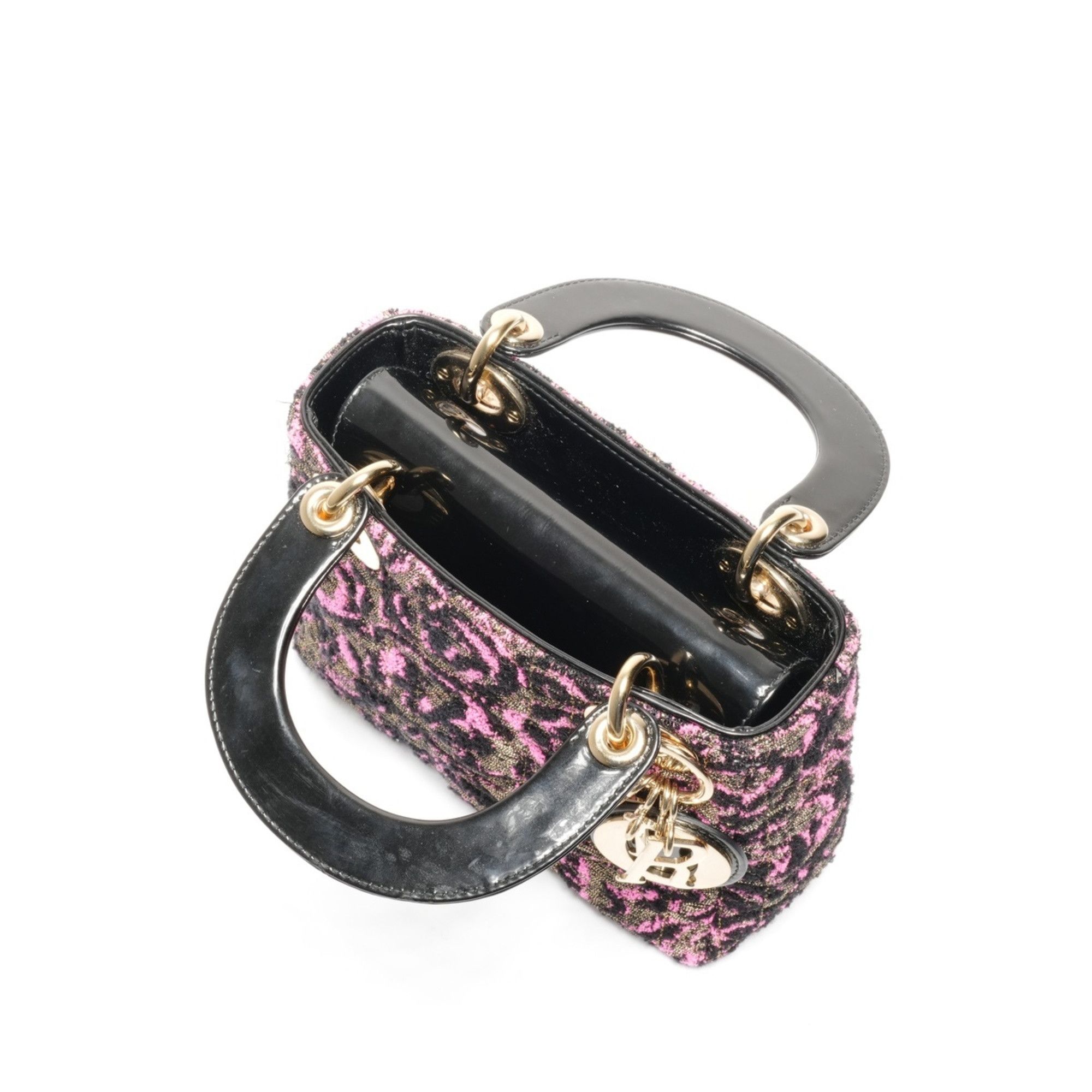 Dior Christian Dior Women's Small Rose Wool Patent Leather Handbag in Black and Pink Size ONE SIZE - 12 Thumbnail