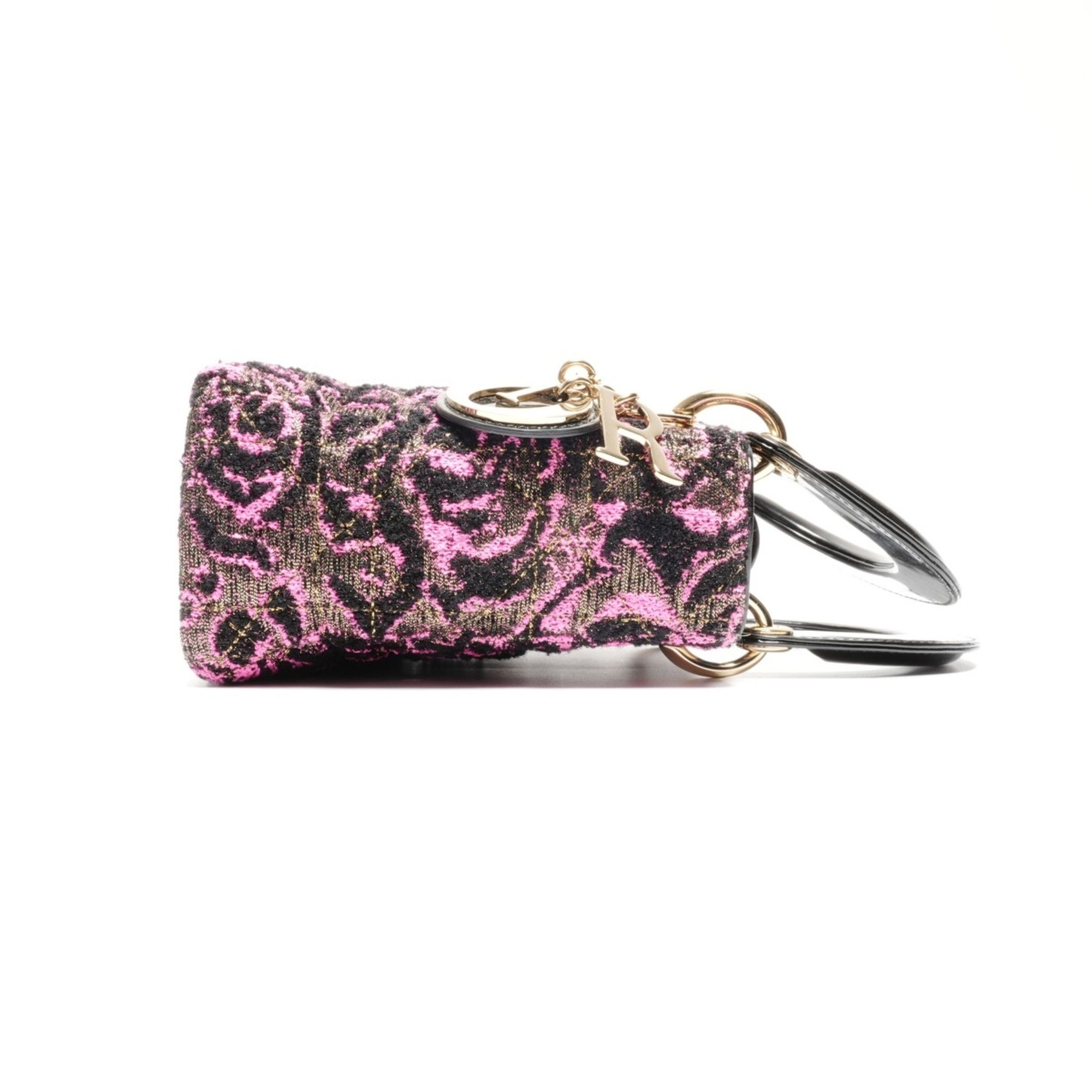 Dior Christian Dior Women's Small Rose Wool Patent Leather Handbag in Black and Pink Size ONE SIZE - 5 Thumbnail