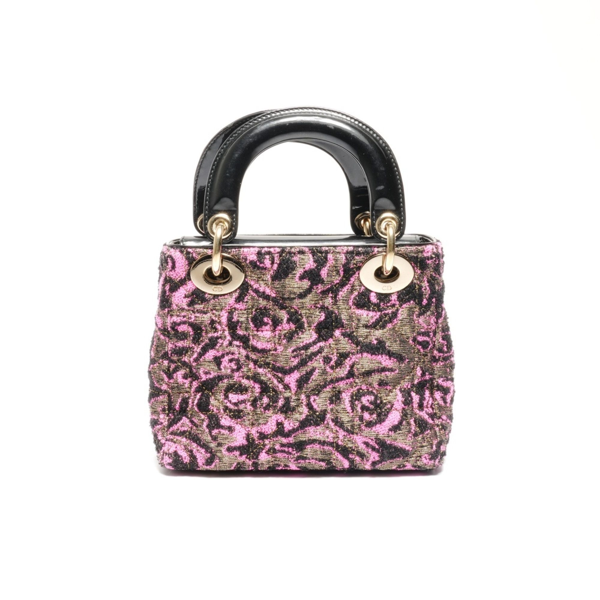 Dior Christian Dior Women's Small Rose Wool Patent Leather Handbag in Black and Pink Size ONE SIZE - 3 Thumbnail