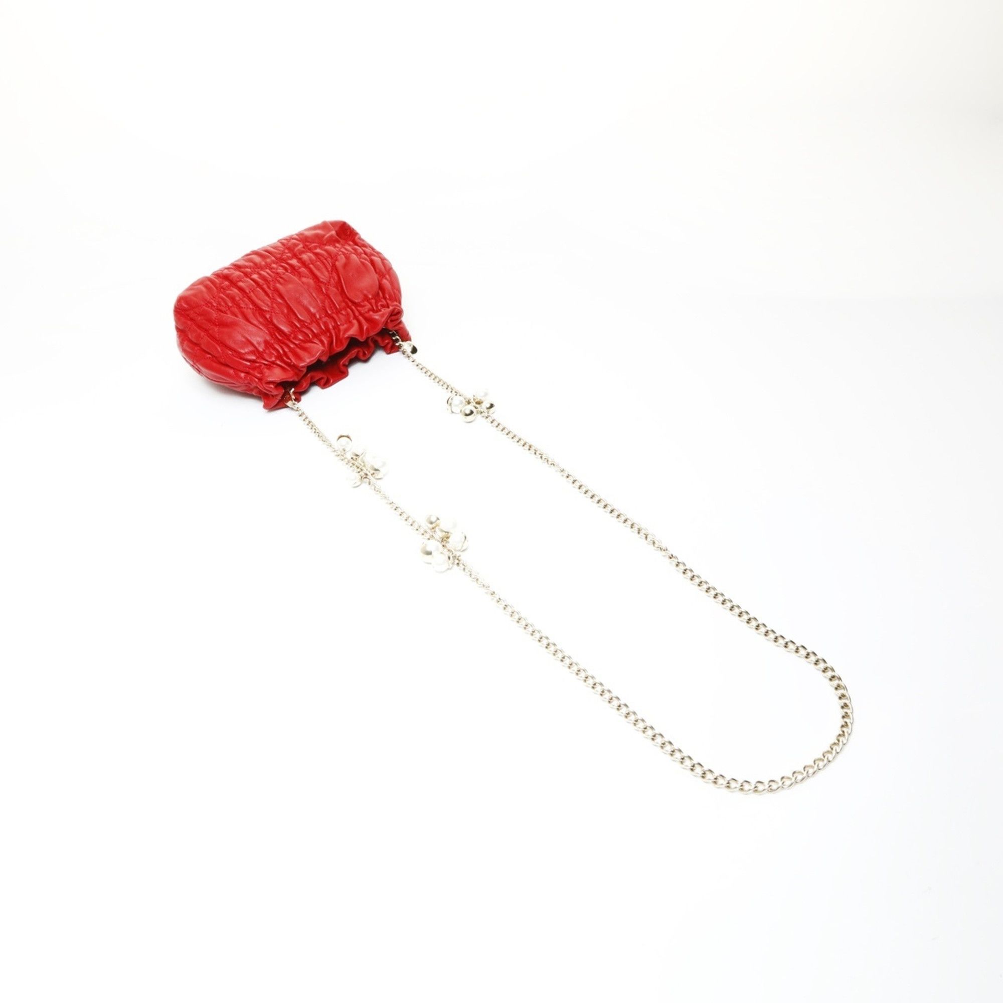 Dior Christian Dior Cannage Mini Pearl Shoulder Bag in Red Size ONE SIZE - 8 Thumbnail