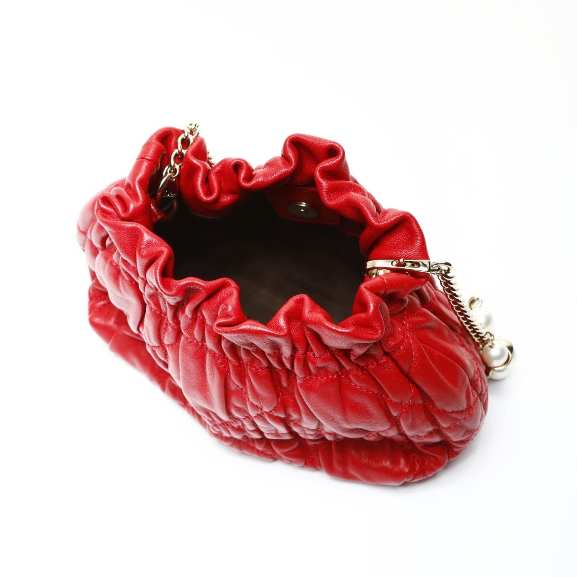 Dior Christian Dior Cannage Mini Pearl Shoulder Bag in Red Size ONE SIZE - 10 Thumbnail