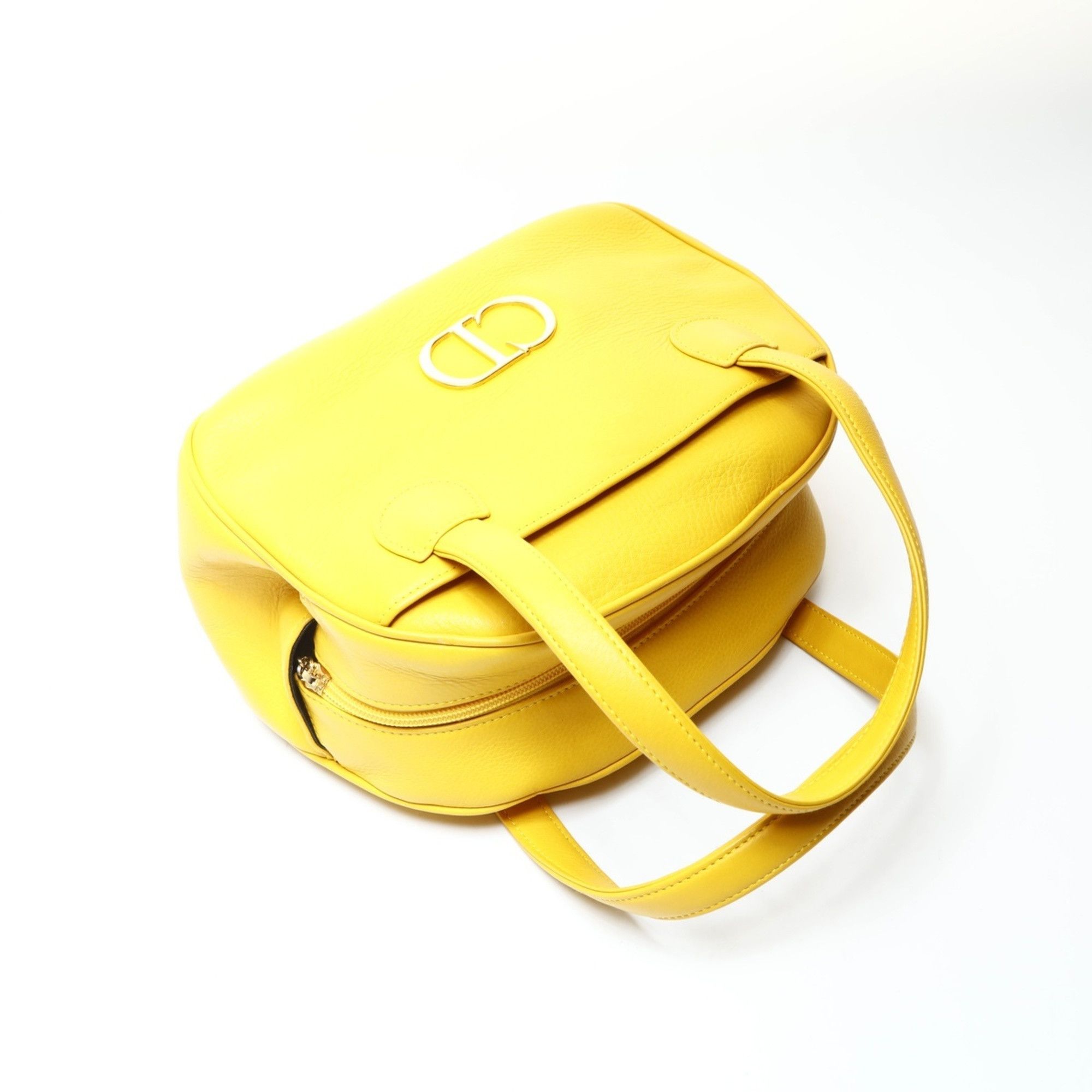 Dior Christian Dior Leather Bowling Bag with CD Logo, Yellow Size ONE SIZE - 9 Thumbnail