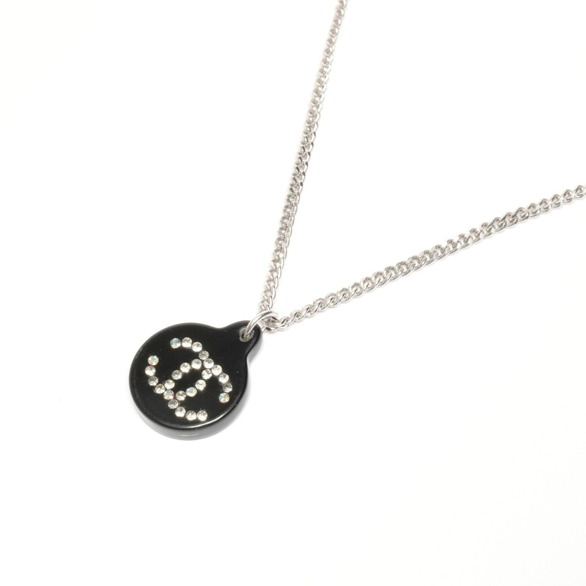 Chanel CHANEL 03A 2003 Coco Mark Black Circle Rhinestone Necklace in Silver Size ONE SIZE - 3 Thumbnail