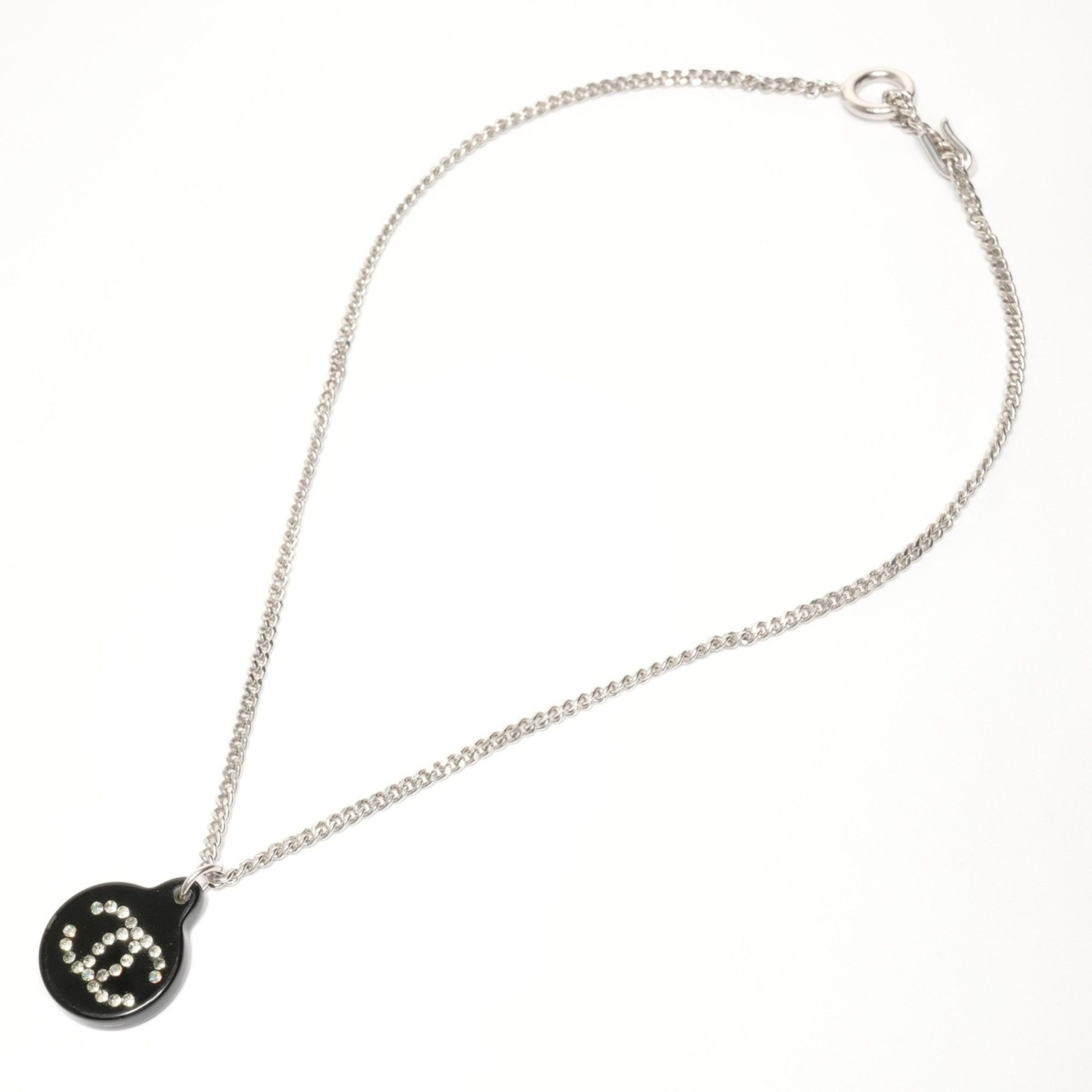 Chanel CHANEL 03A 2003 Coco Mark Black Circle Rhinestone Necklace in Silver Size ONE SIZE - 2 Thumbnail