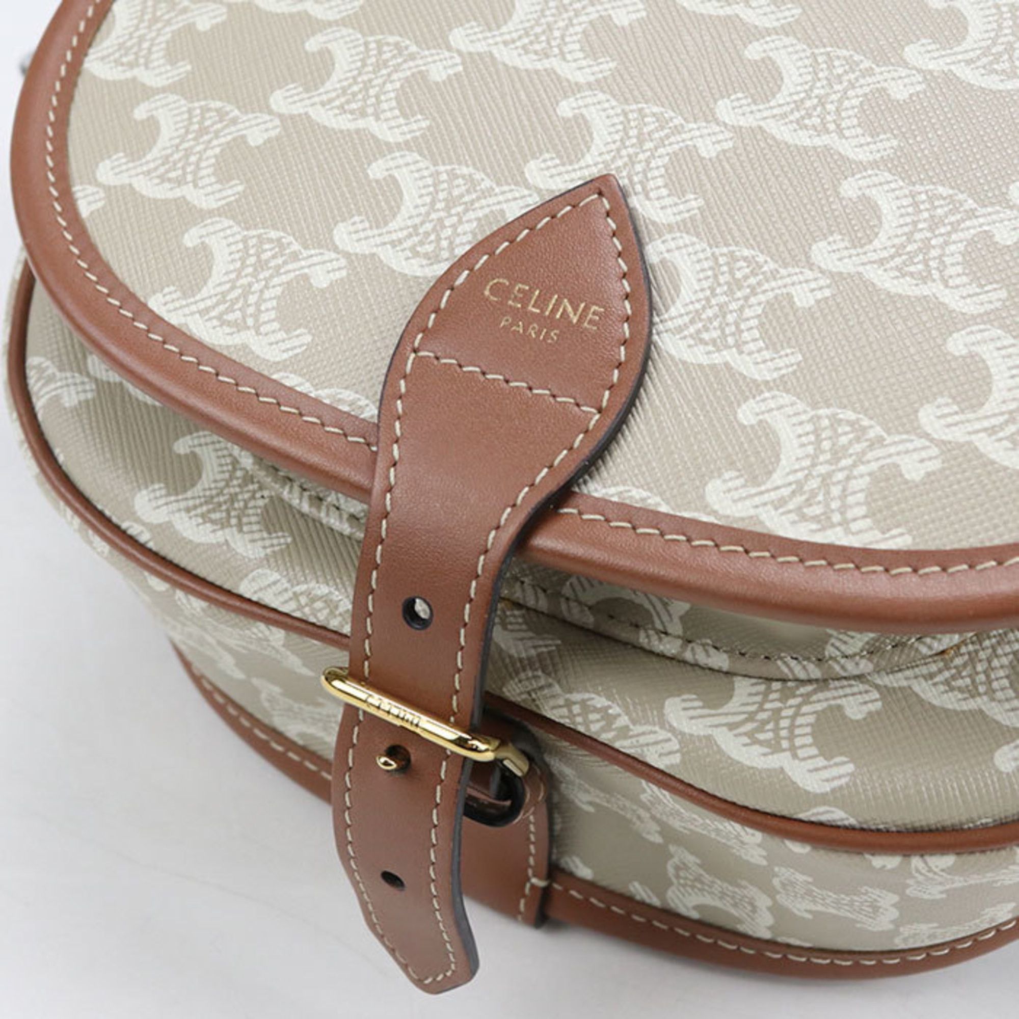Celine CELINE Medium Folco Triomphe Canvas Shoulder Bag, Beige Size ONE SIZE - 4 Thumbnail