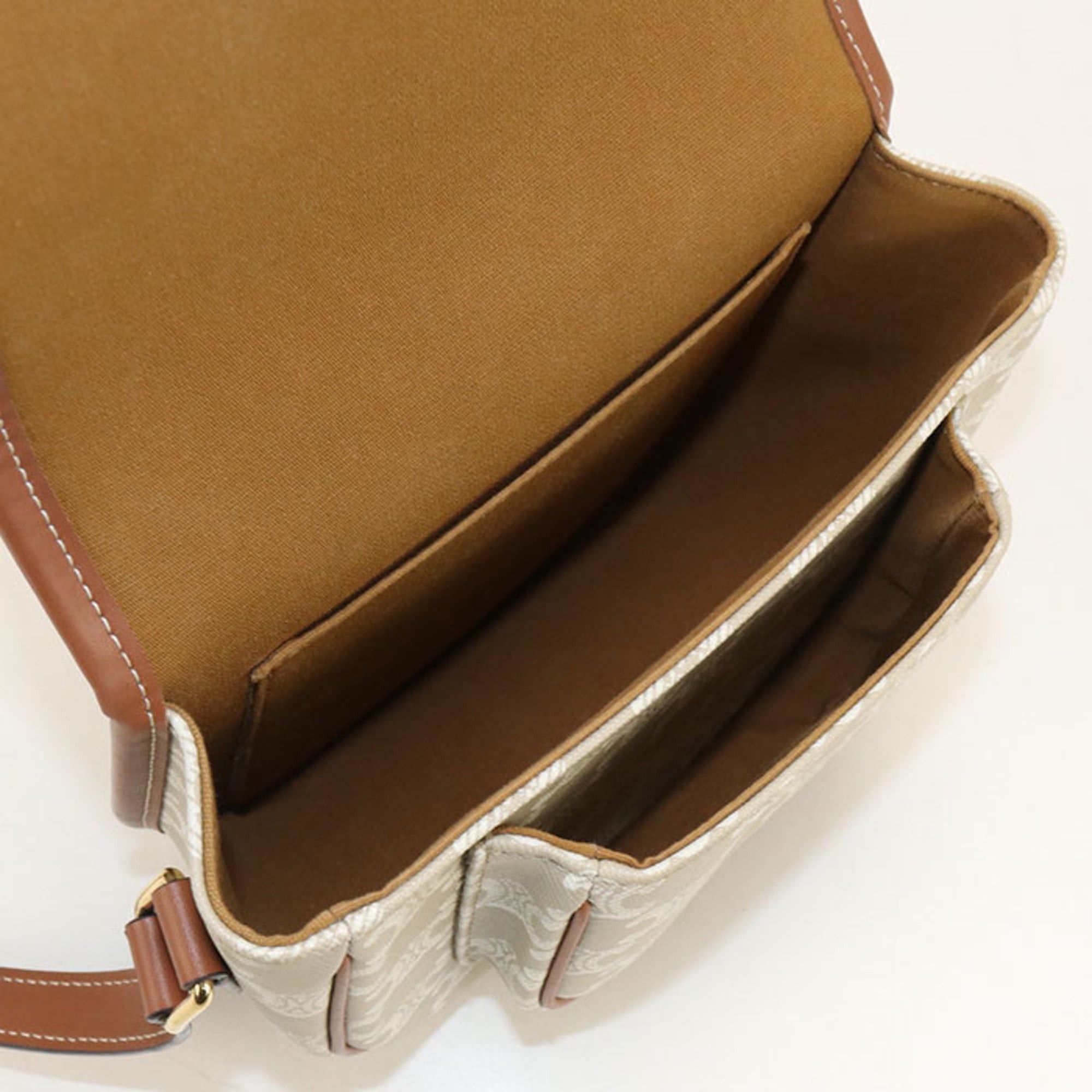 Celine CELINE Medium Folco Triomphe Canvas Shoulder Bag, Beige Size ONE SIZE - 3 Thumbnail