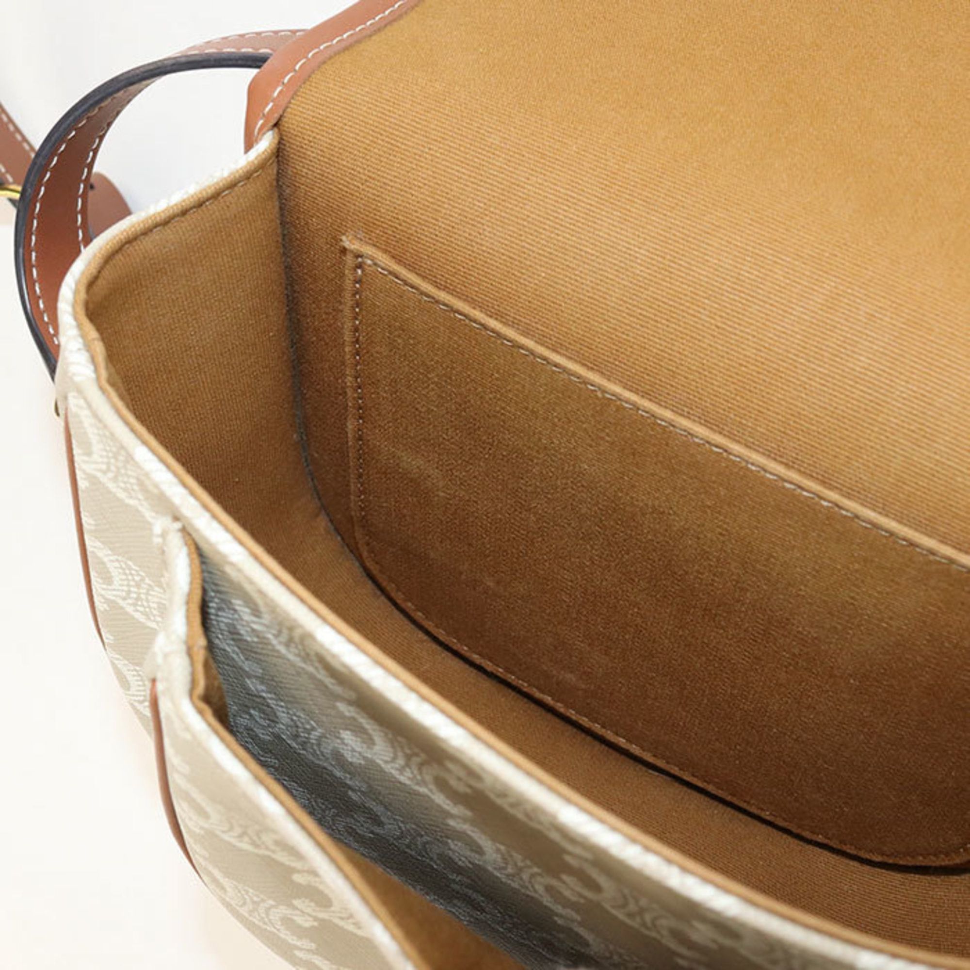 Celine CELINE Medium Folco Triomphe Canvas Shoulder Bag, Beige Size ONE SIZE - 5 Thumbnail