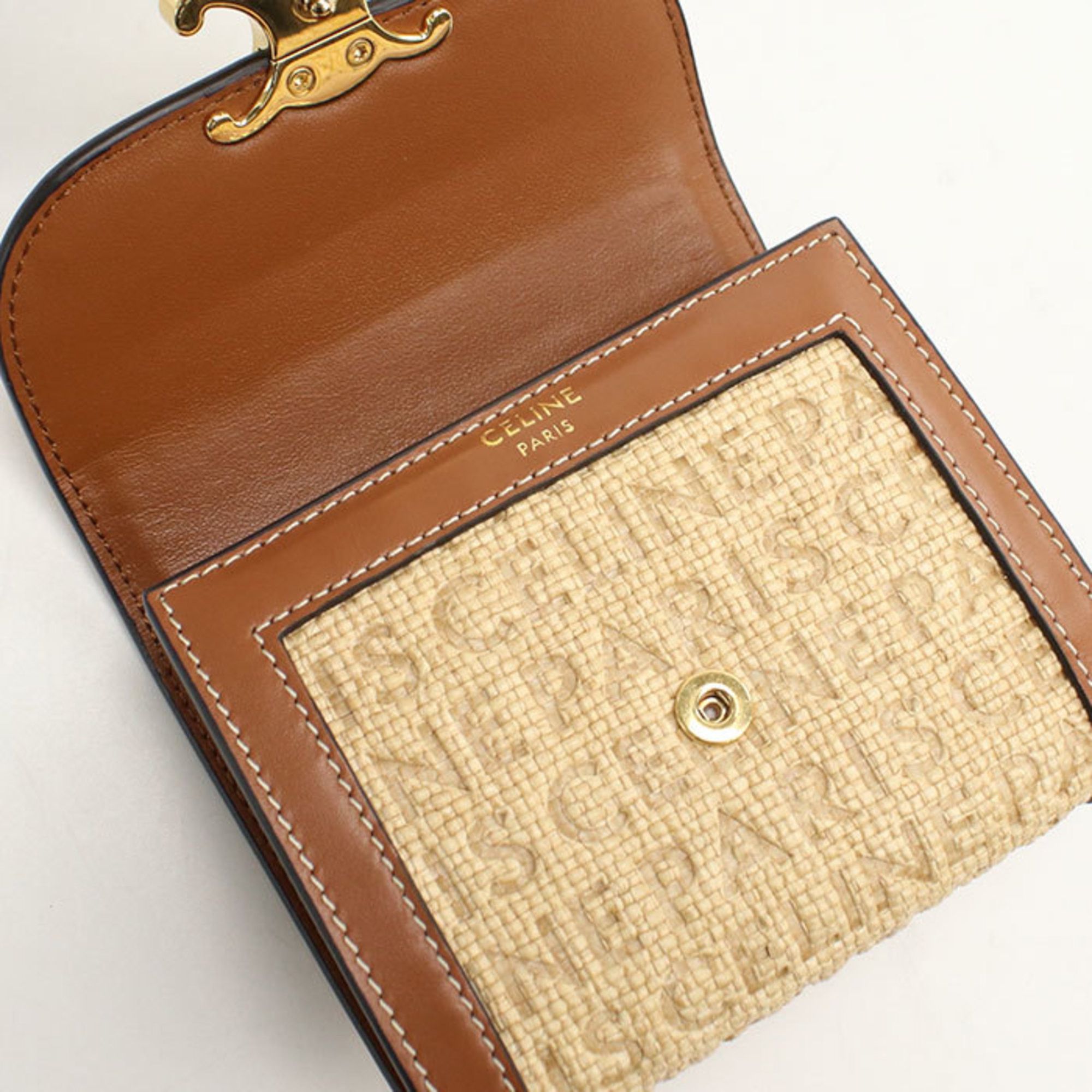 Celine CELINE Triomphe Small Flap Wallet 10D78 Women's Beige Size ONE SIZE - 6 Thumbnail