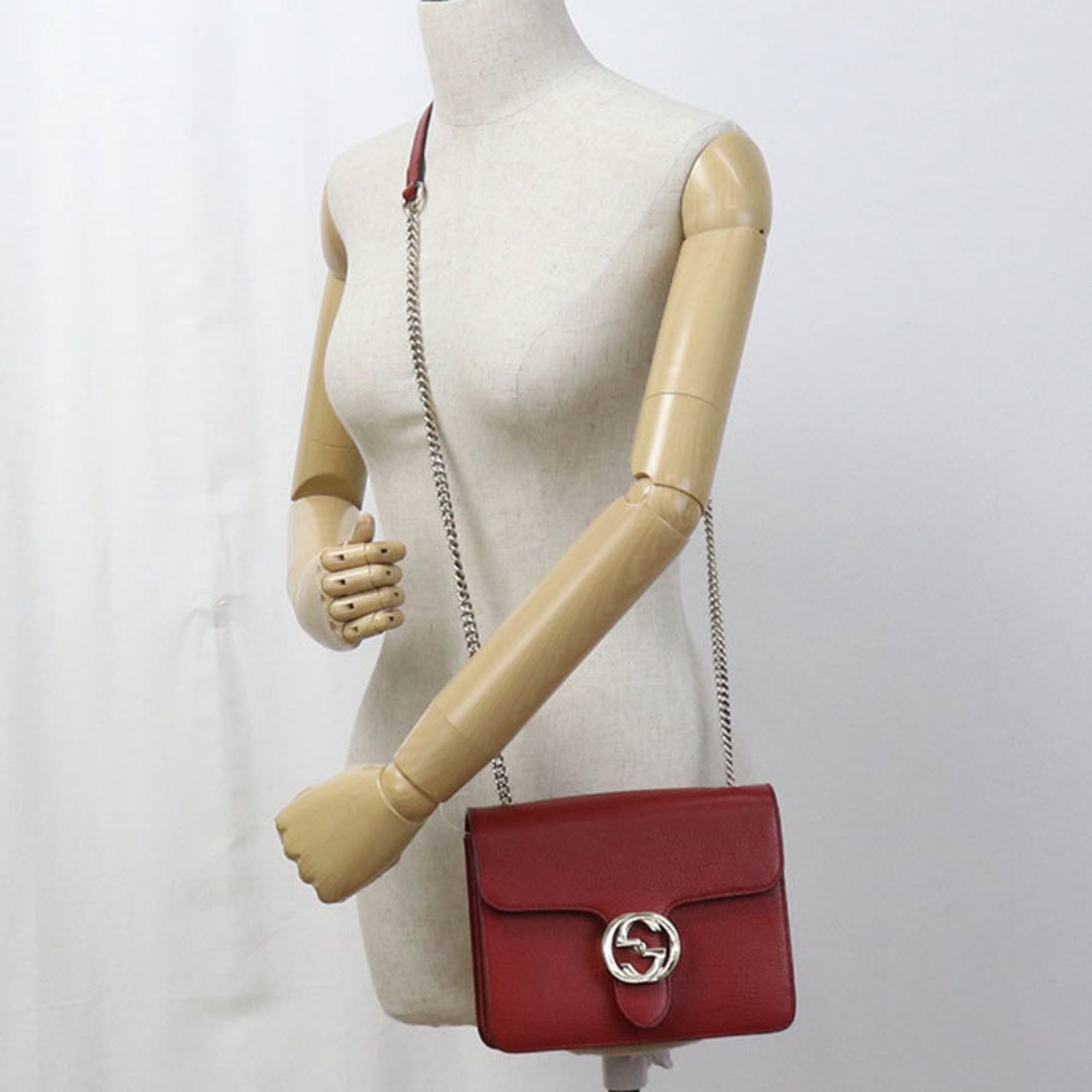 Gucci GUCCI Crossbody Shoulder Bag 510304 with Chain and Interlocking G, Women's, Red Size ONE SIZE - 9 Thumbnail
