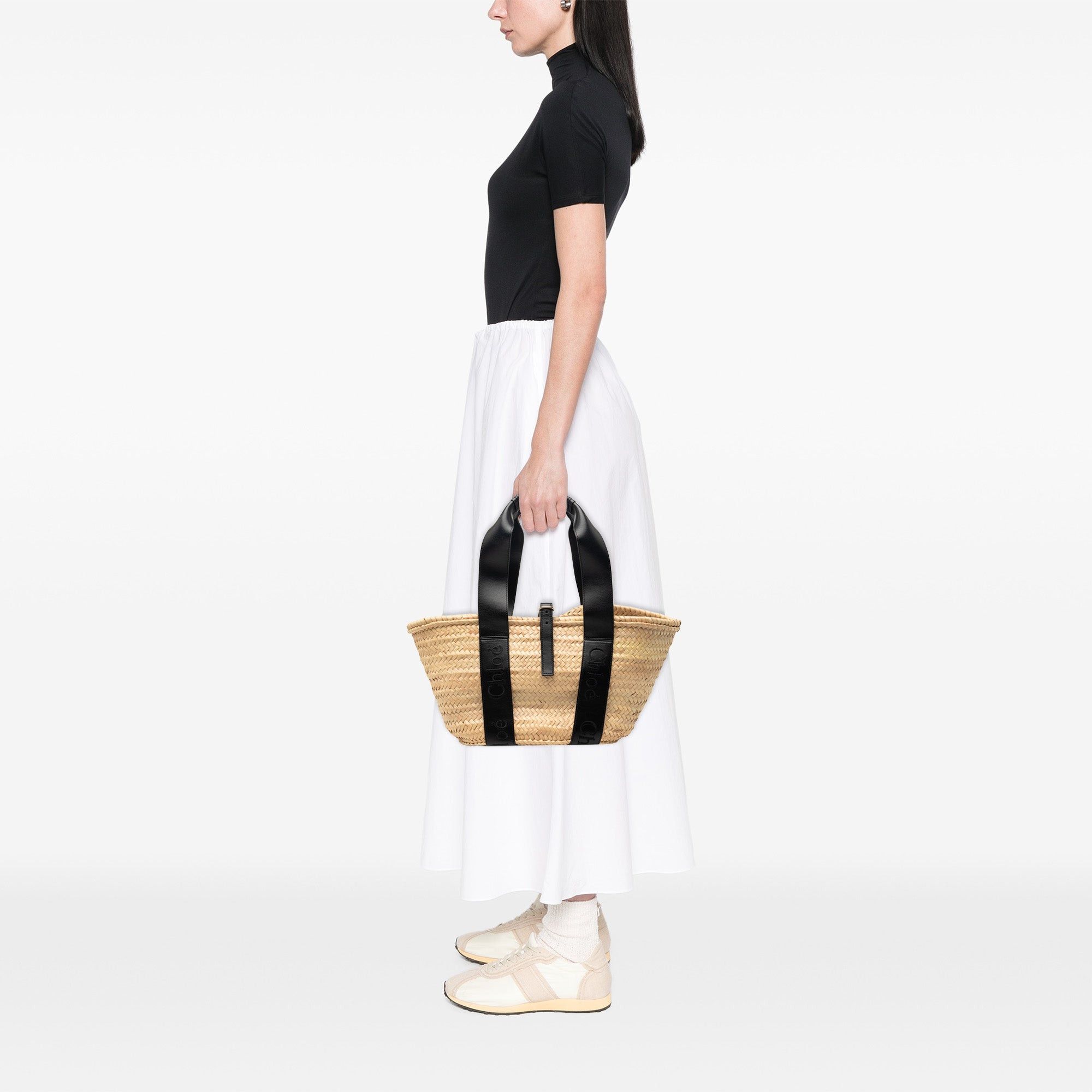 Chloe Medium Raffia and Smooth Calfskin Sense Basket Tote Size ONE SIZE - 8 Thumbnail