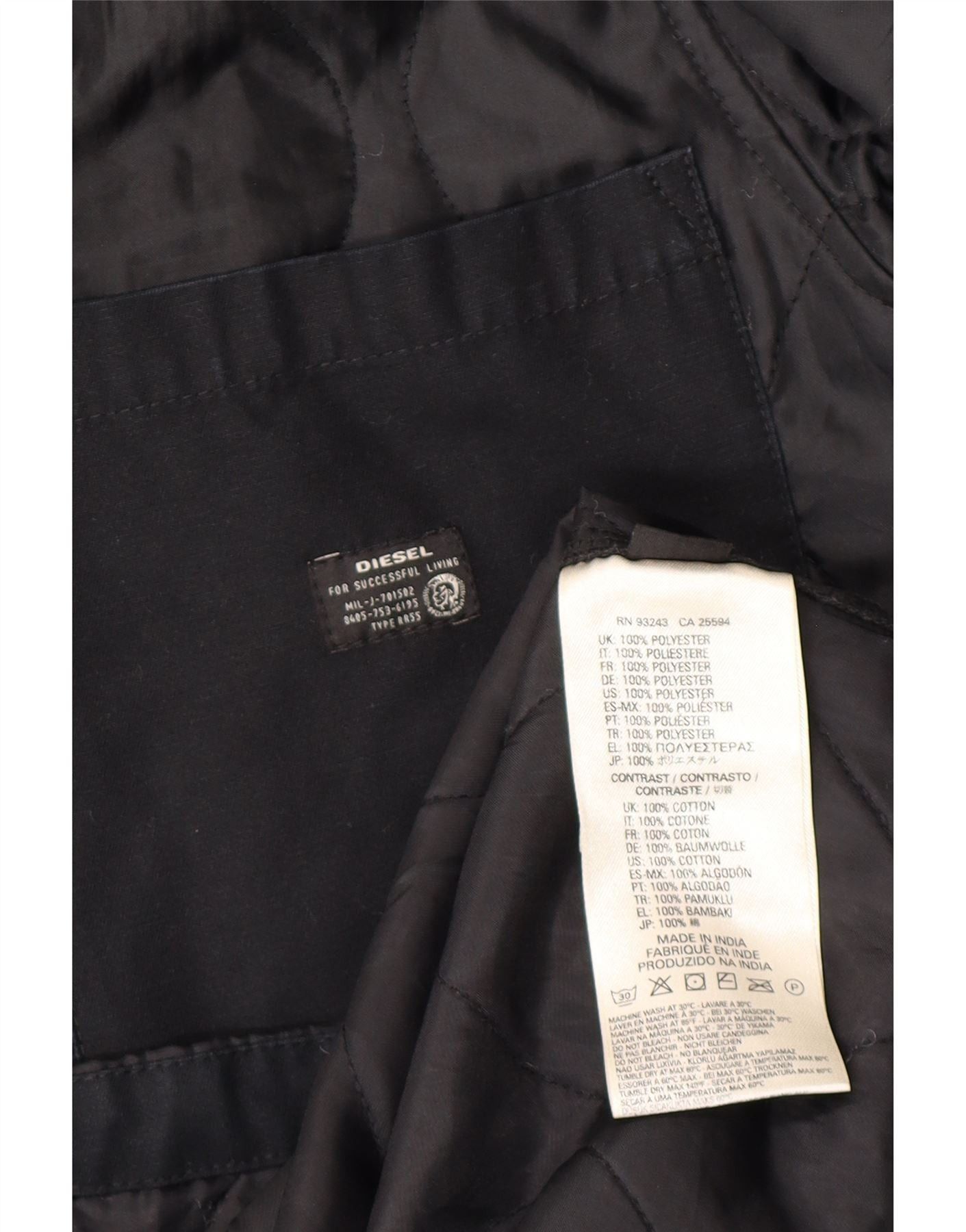 Diesel Mens Quilted Jacket UK 38 Medium Black Polyester Size US L / EU 52-54 / 3 - 3 Thumbnail