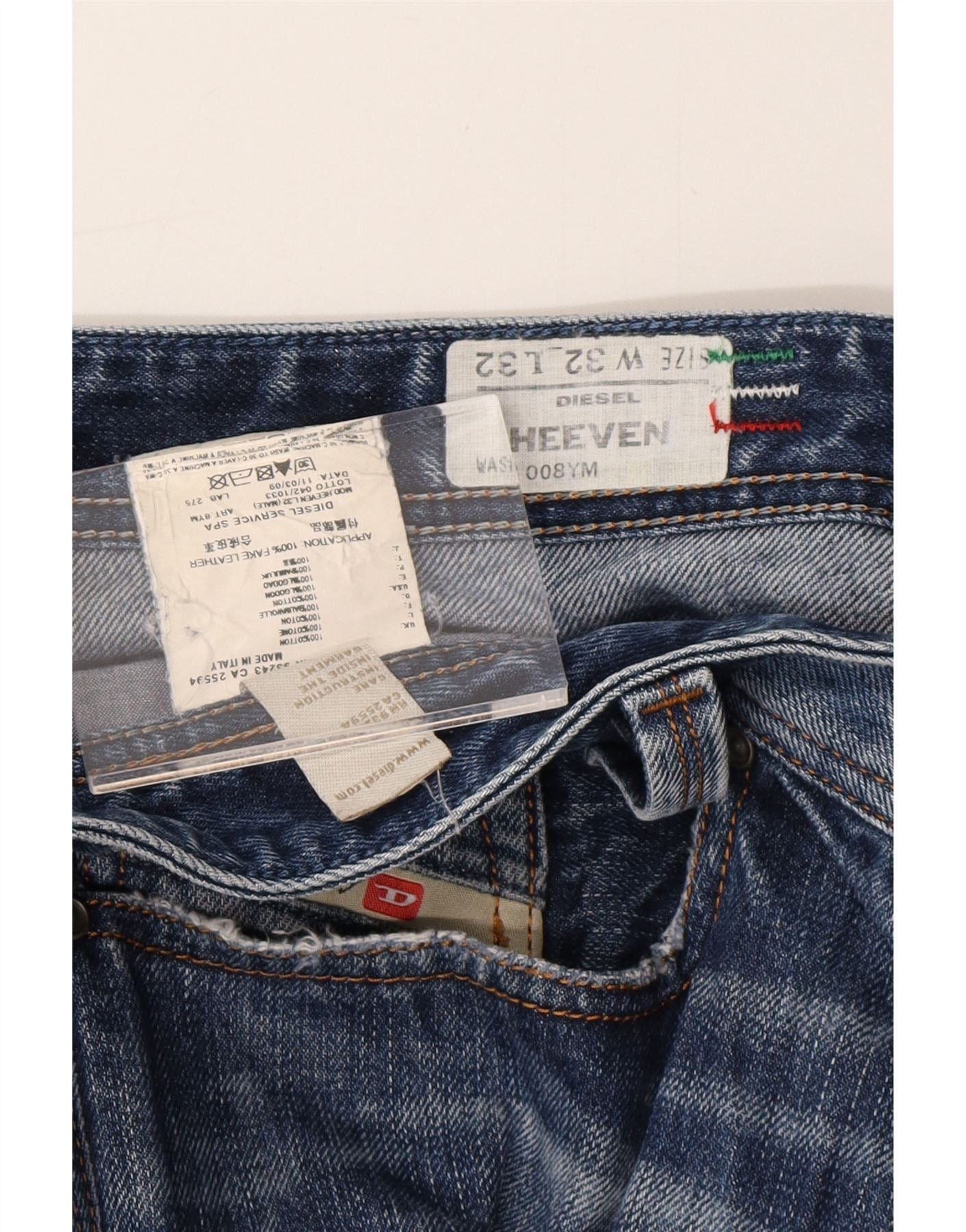 Diesel Mens Heeven Distressed Straight Jeans W32 L27 Blue Cotton Size US 32 / EU 48 - 4 Thumbnail