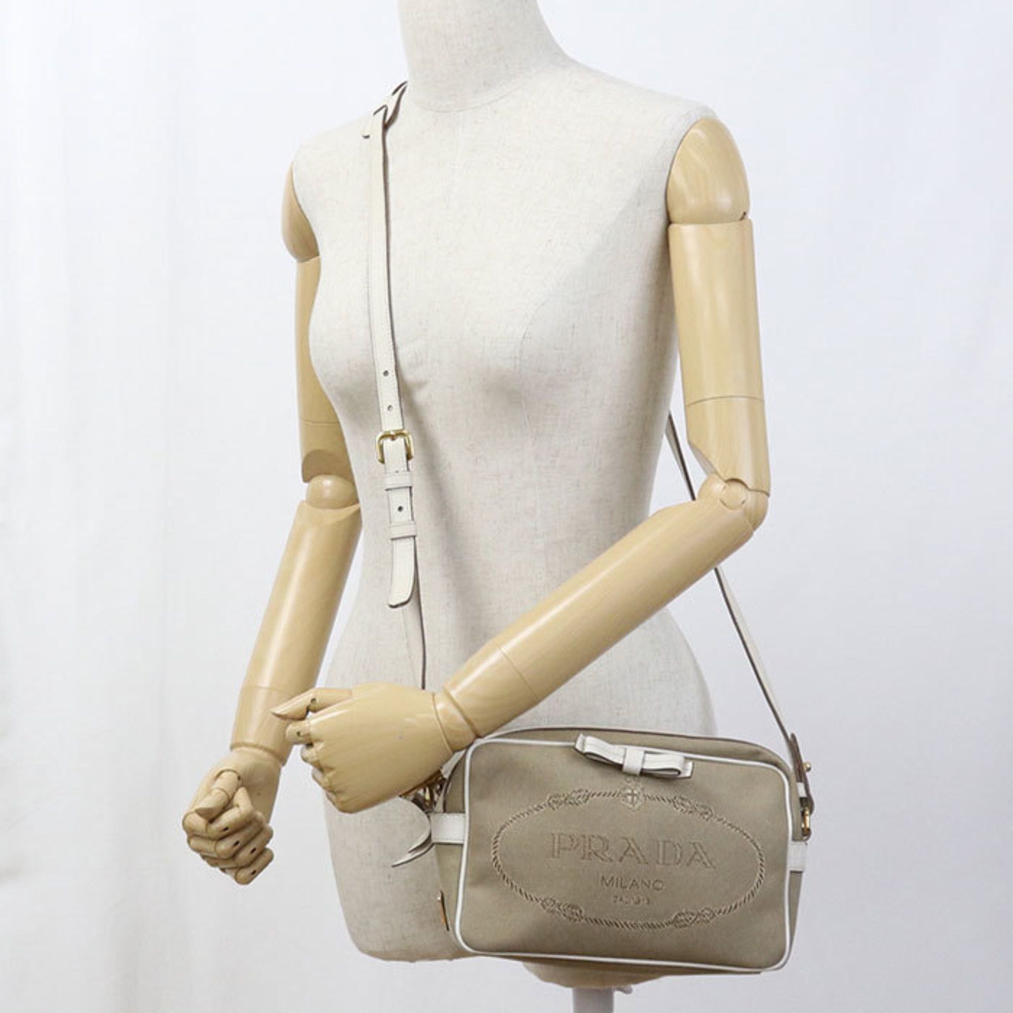 Prada Prada Crossbody Shoulder Bag 1BH089 Logo Jacquard Women's Beige Size ONE SIZE - 10 Thumbnail