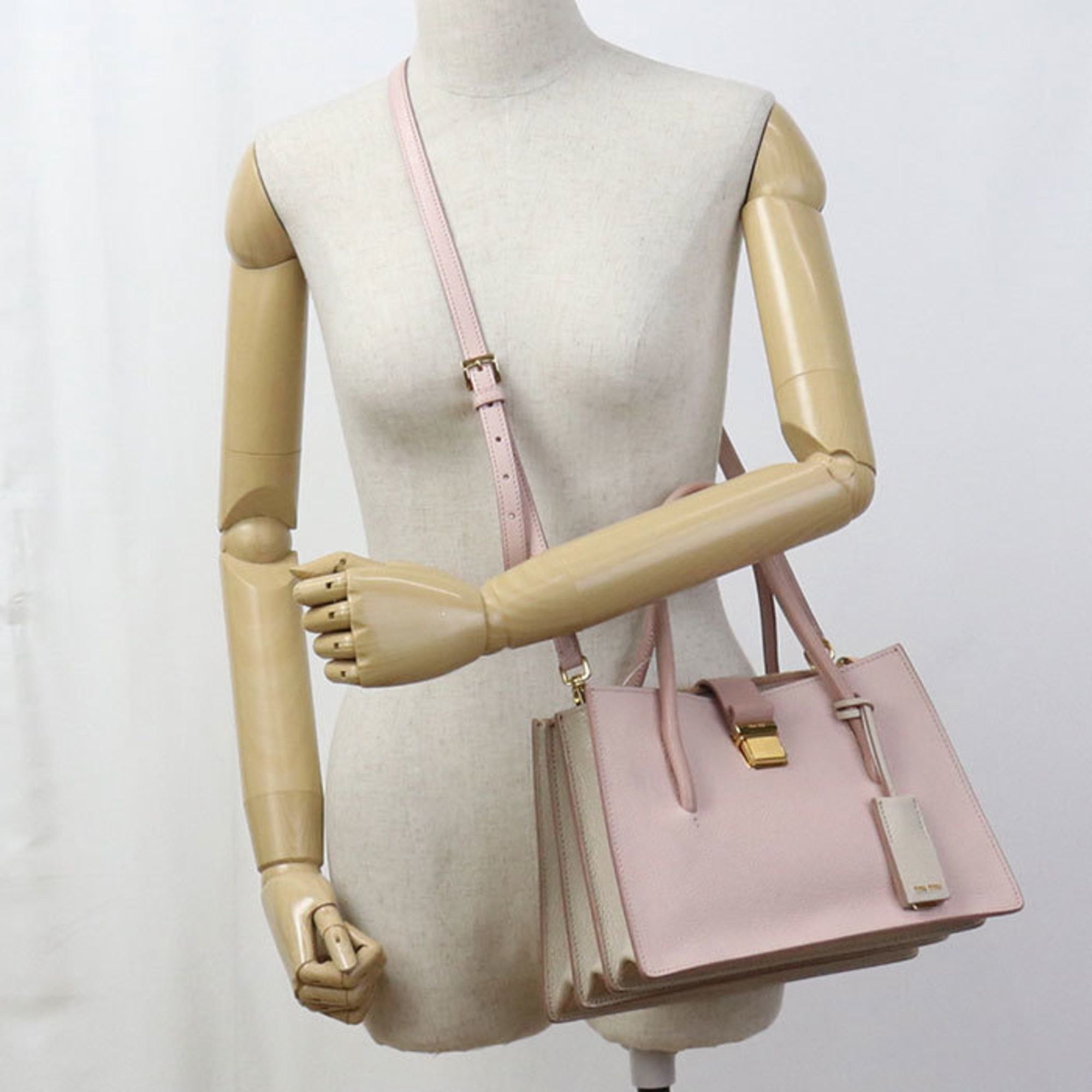 Miu Miu Miu Miu MIU Outlet Tote Bag 5BA104 F0JW1 2AJB 2-Way Madras Women's Pink Size ONE SIZE - 10 Thumbnail