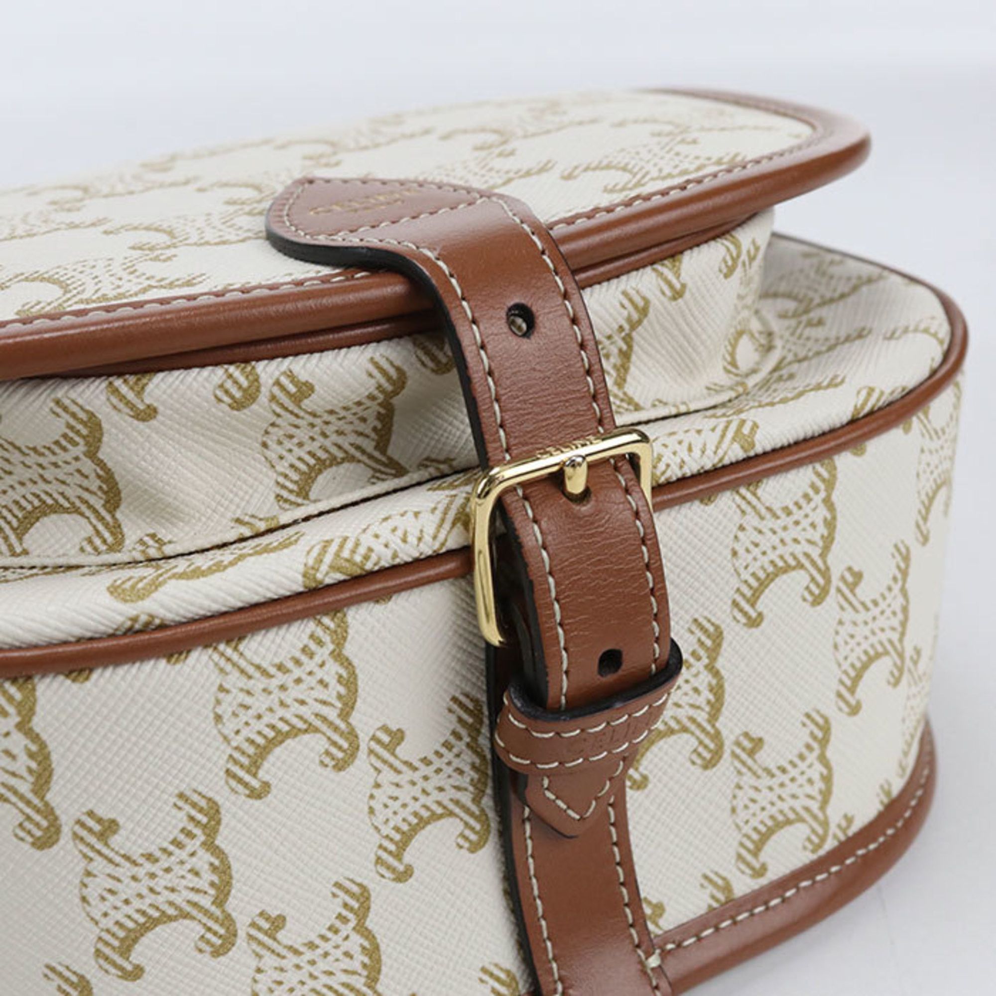 Celine CELINE Folco Medium Crossbody Shoulder Bag in Triomphe Canvas, White Size ONE SIZE - 6 Thumbnail