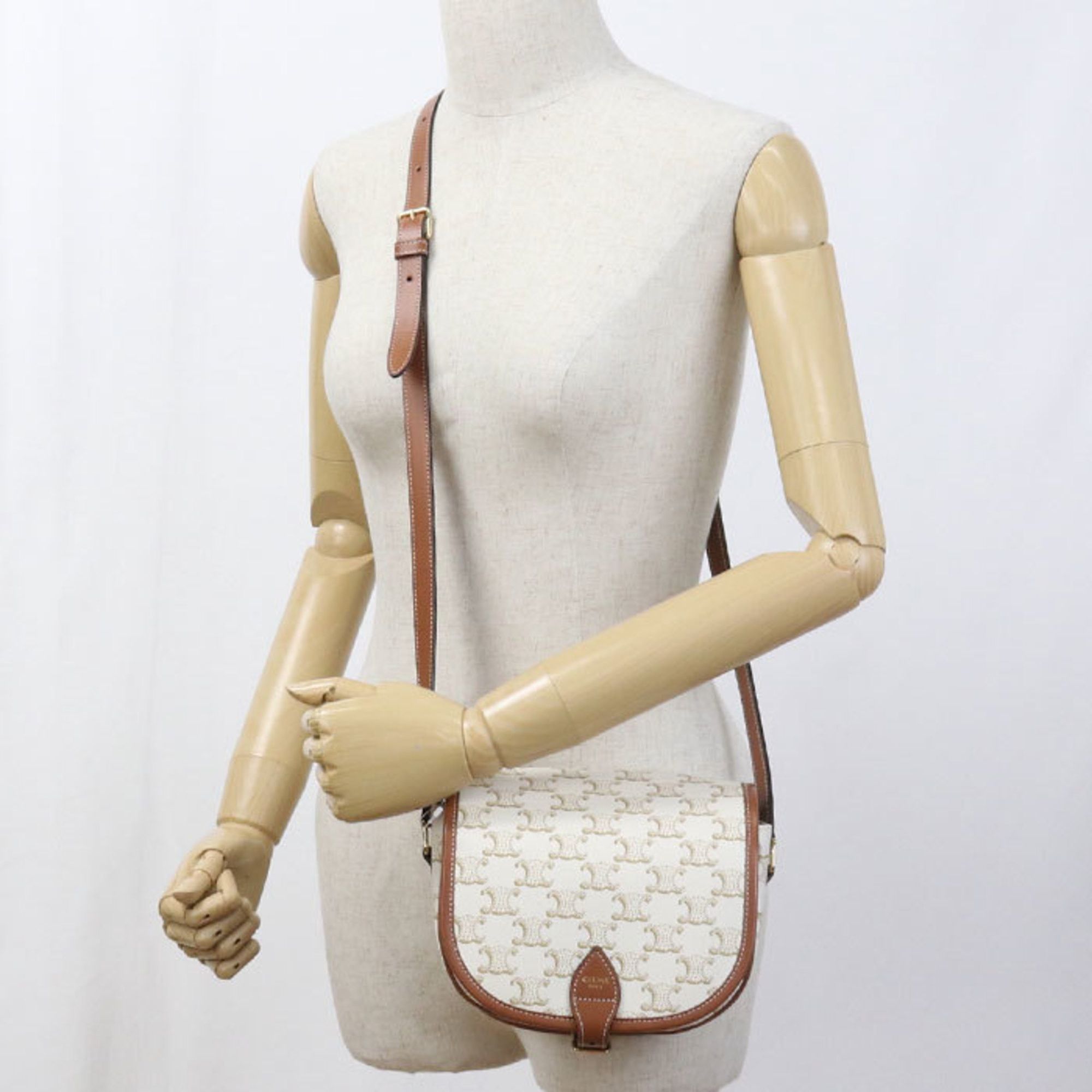 Celine CELINE Folco Medium Crossbody Shoulder Bag in Triomphe Canvas, White Size ONE SIZE - 8 Thumbnail