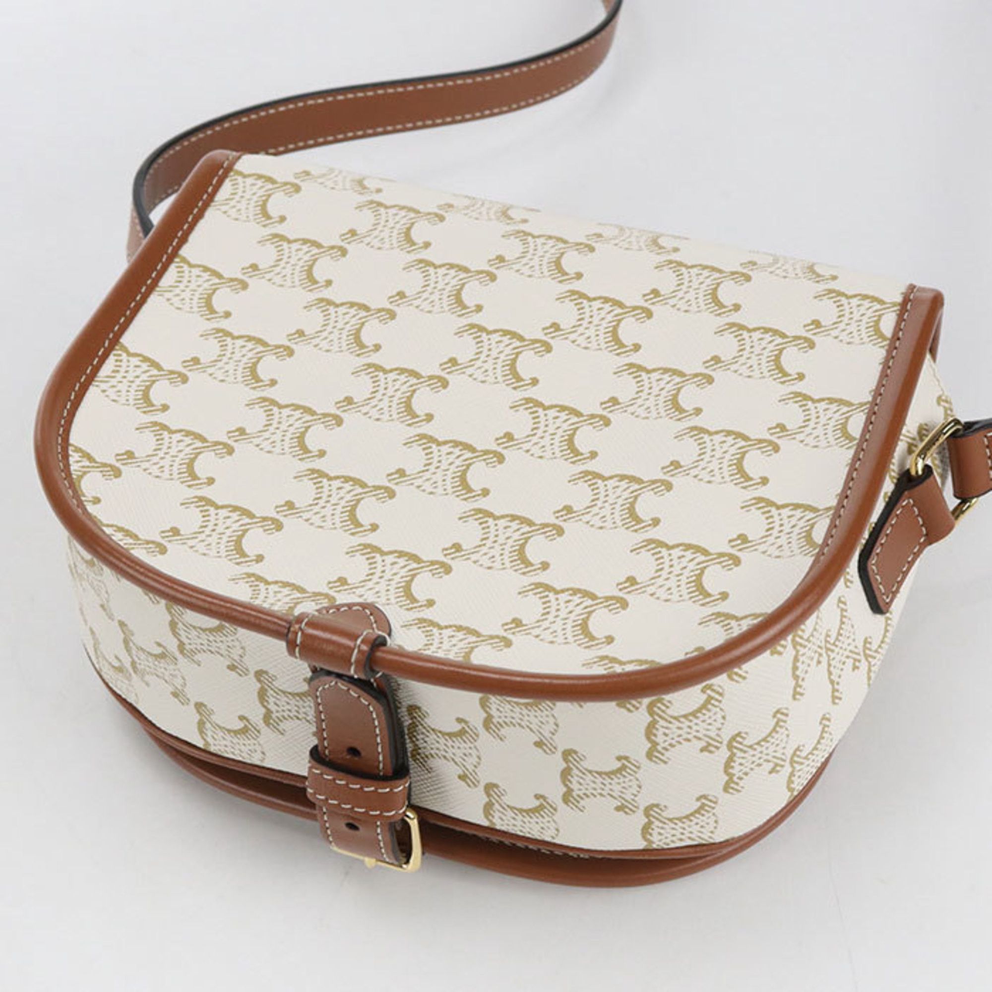 Celine CELINE Folco Medium Crossbody Shoulder Bag in Triomphe Canvas, White Size ONE SIZE - 2 Thumbnail