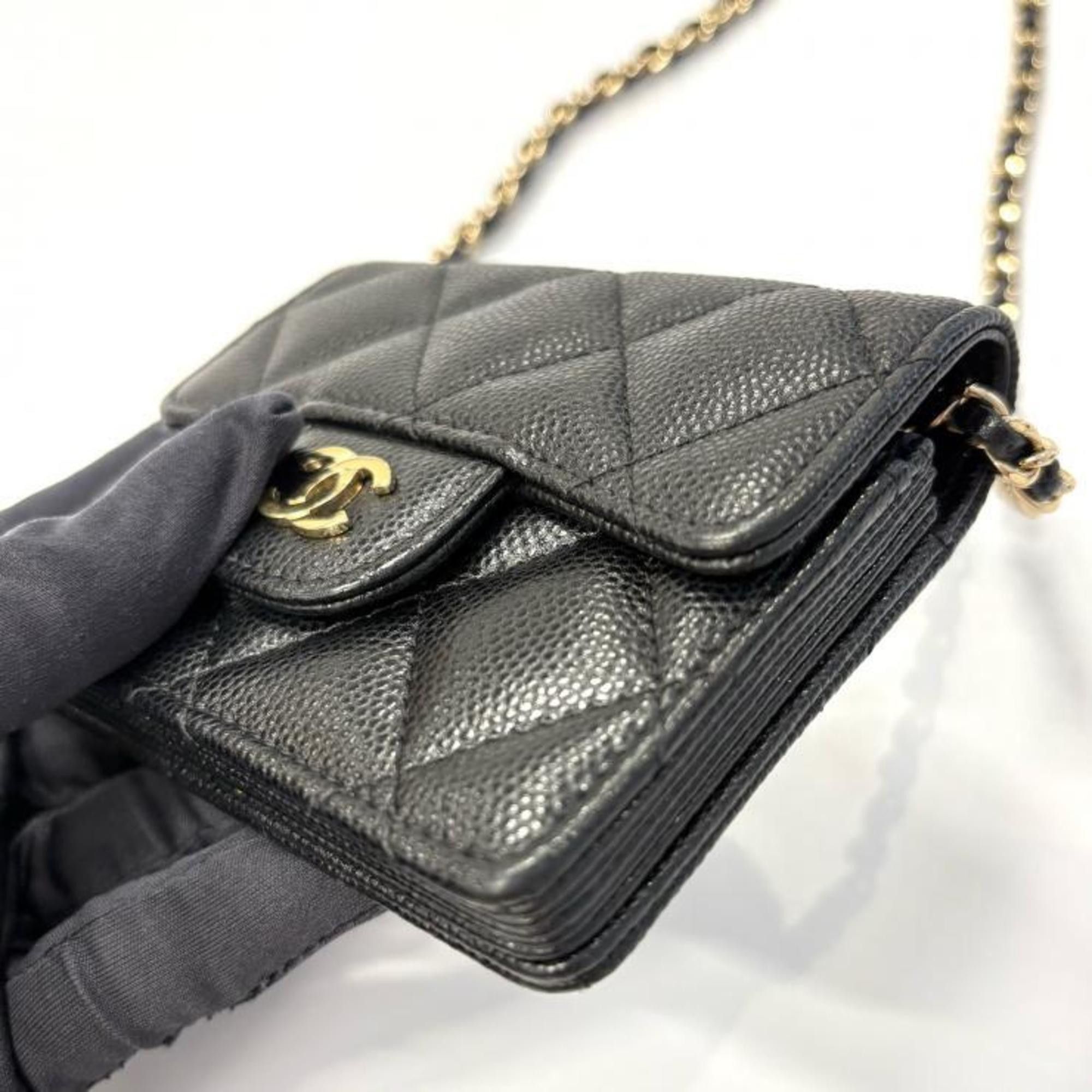 Chanel CHANEL Matelasse AP0238 B10583 C3906 Chain Wallet with Coco Mark CC Caviar Skin in Black Size ONE SIZE - 7 Thumbnail
