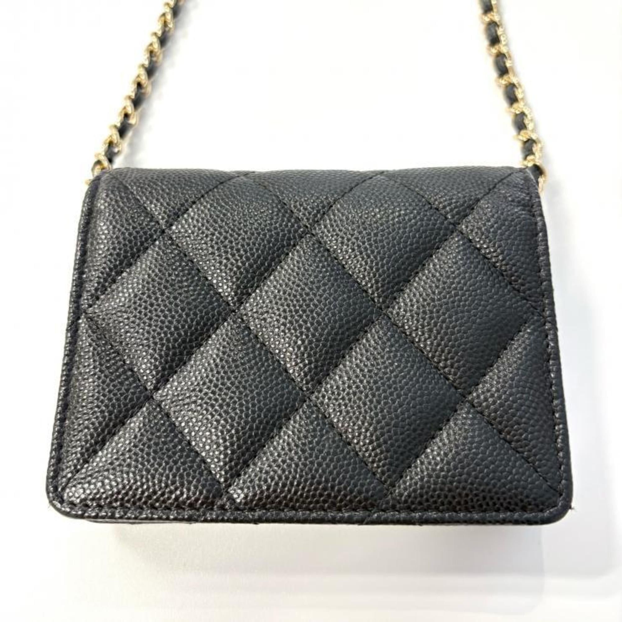 Chanel CHANEL Matelasse AP0238 B10583 C3906 Chain Wallet with Coco Mark CC Caviar Skin in Black Size ONE SIZE - 4 Thumbnail