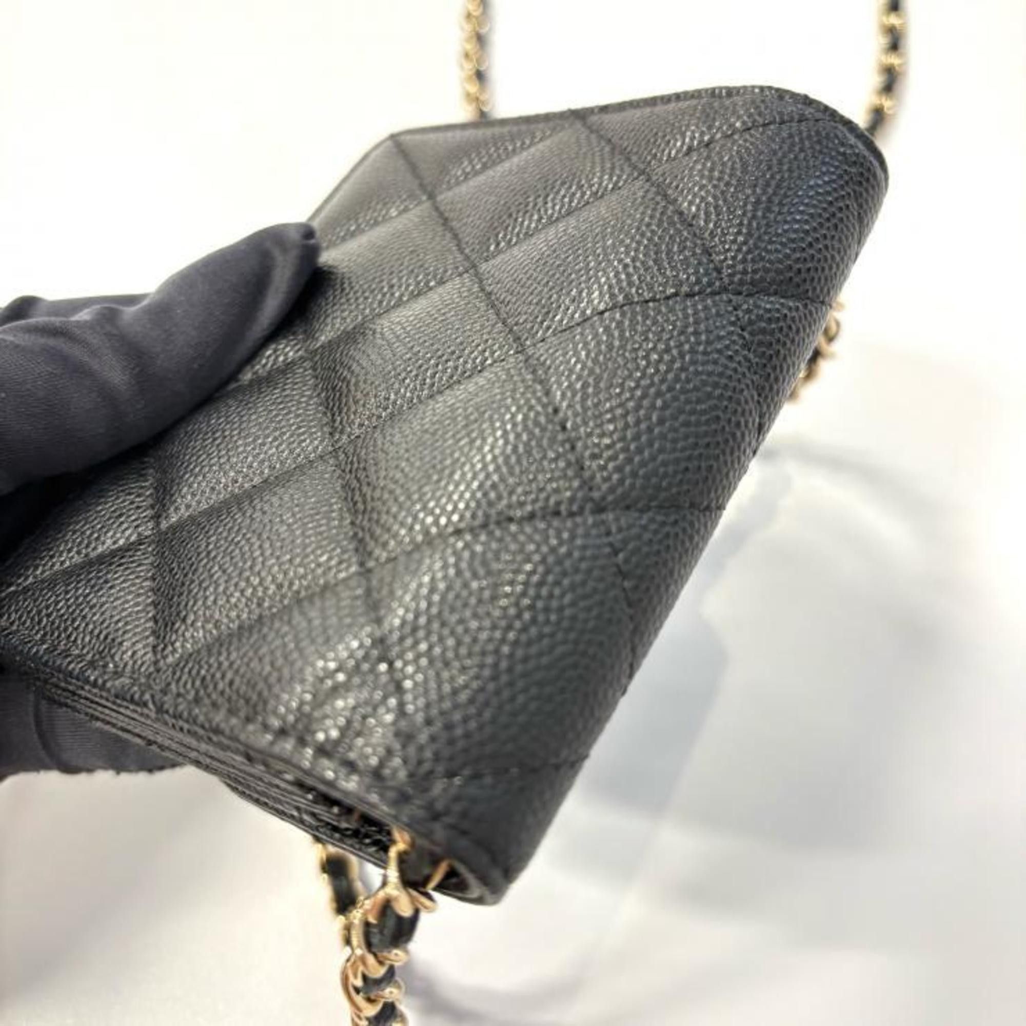 Chanel CHANEL Matelasse AP0238 B10583 C3906 Chain Wallet with Coco Mark CC Caviar Skin in Black Size ONE SIZE - 8 Thumbnail