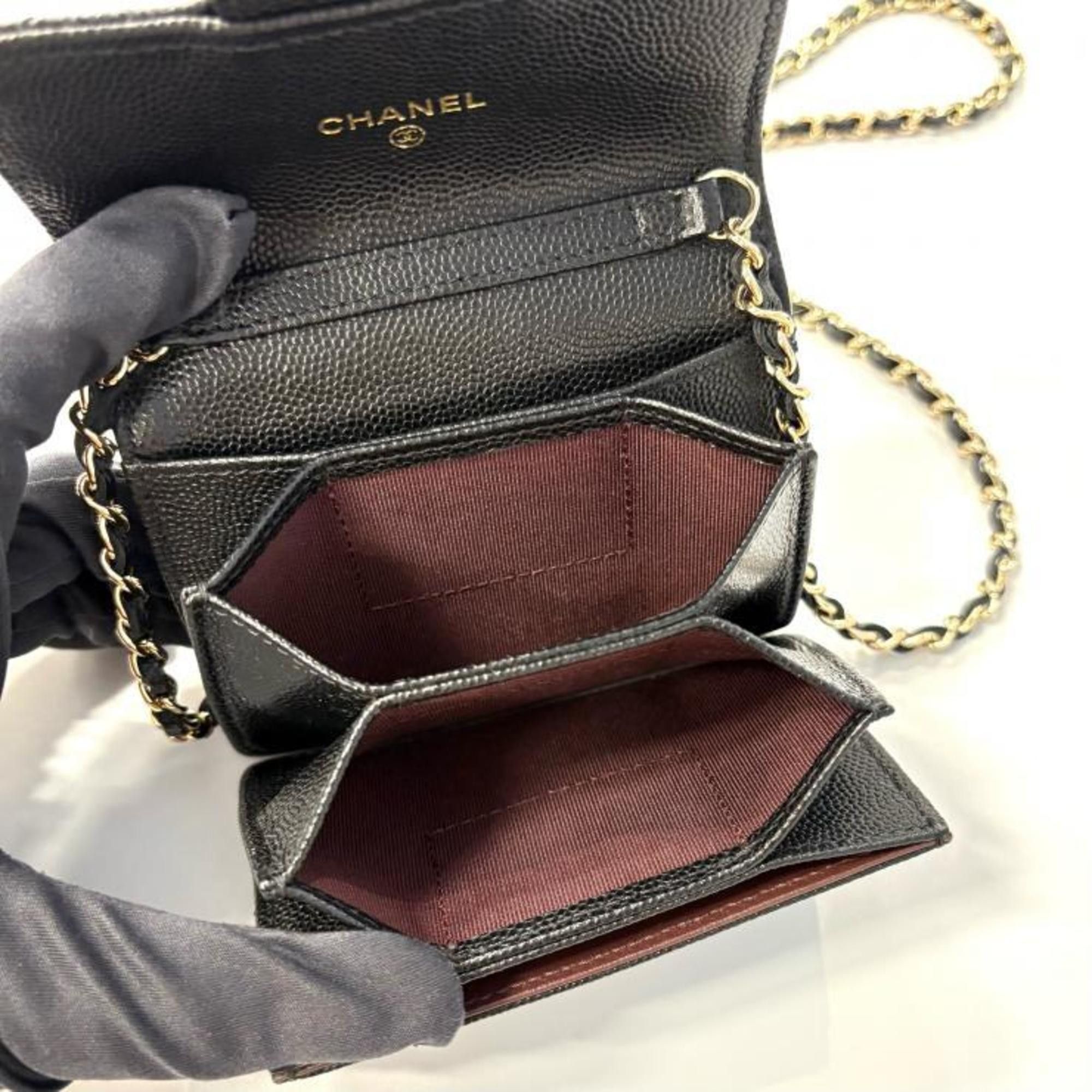 Chanel CHANEL Matelasse AP0238 B10583 C3906 Chain Wallet with Coco Mark CC Caviar Skin in Black Size ONE SIZE - 10 Thumbnail
