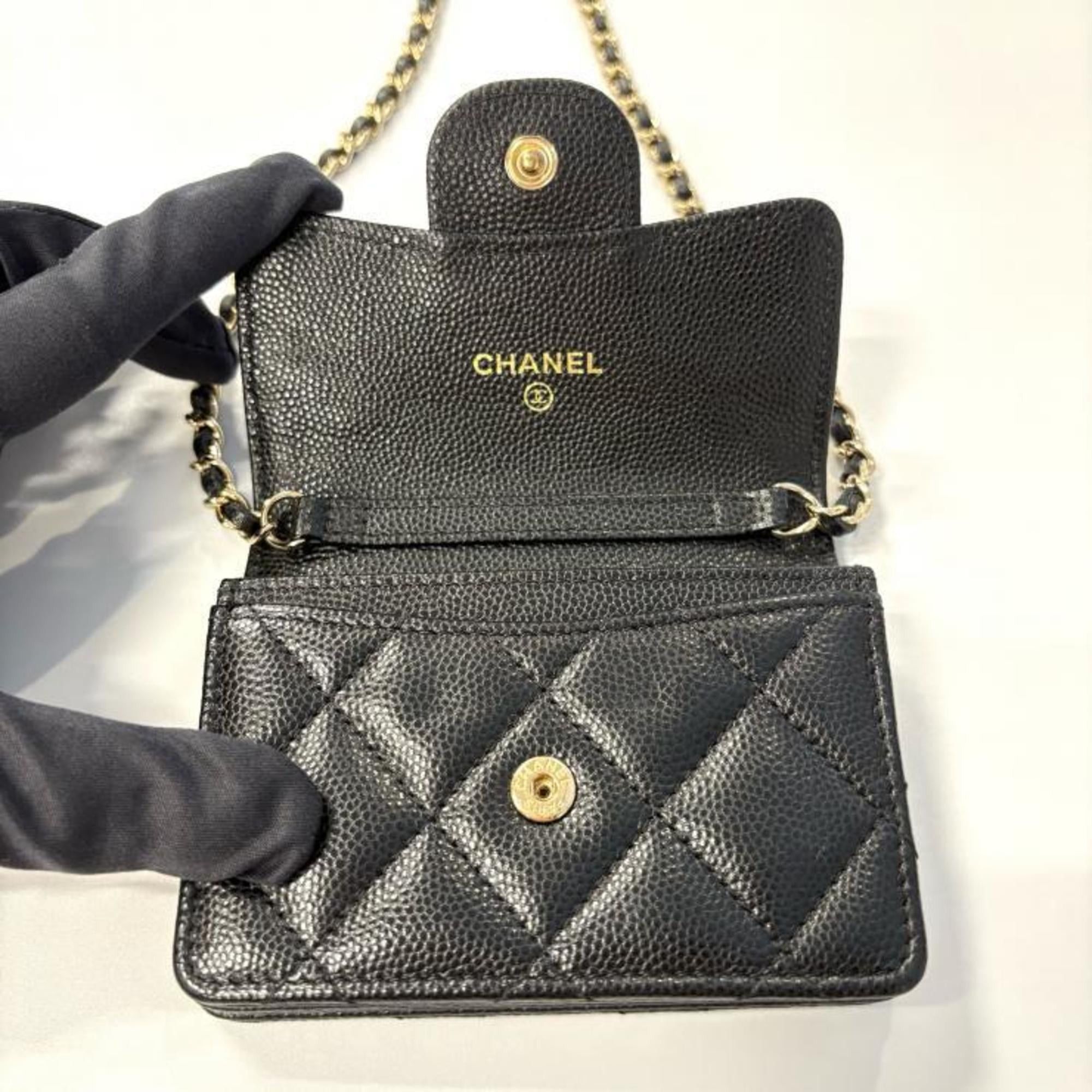 Chanel CHANEL Matelasse AP0238 B10583 C3906 Chain Wallet with Coco Mark CC Caviar Skin in Black Size ONE SIZE - 5 Thumbnail
