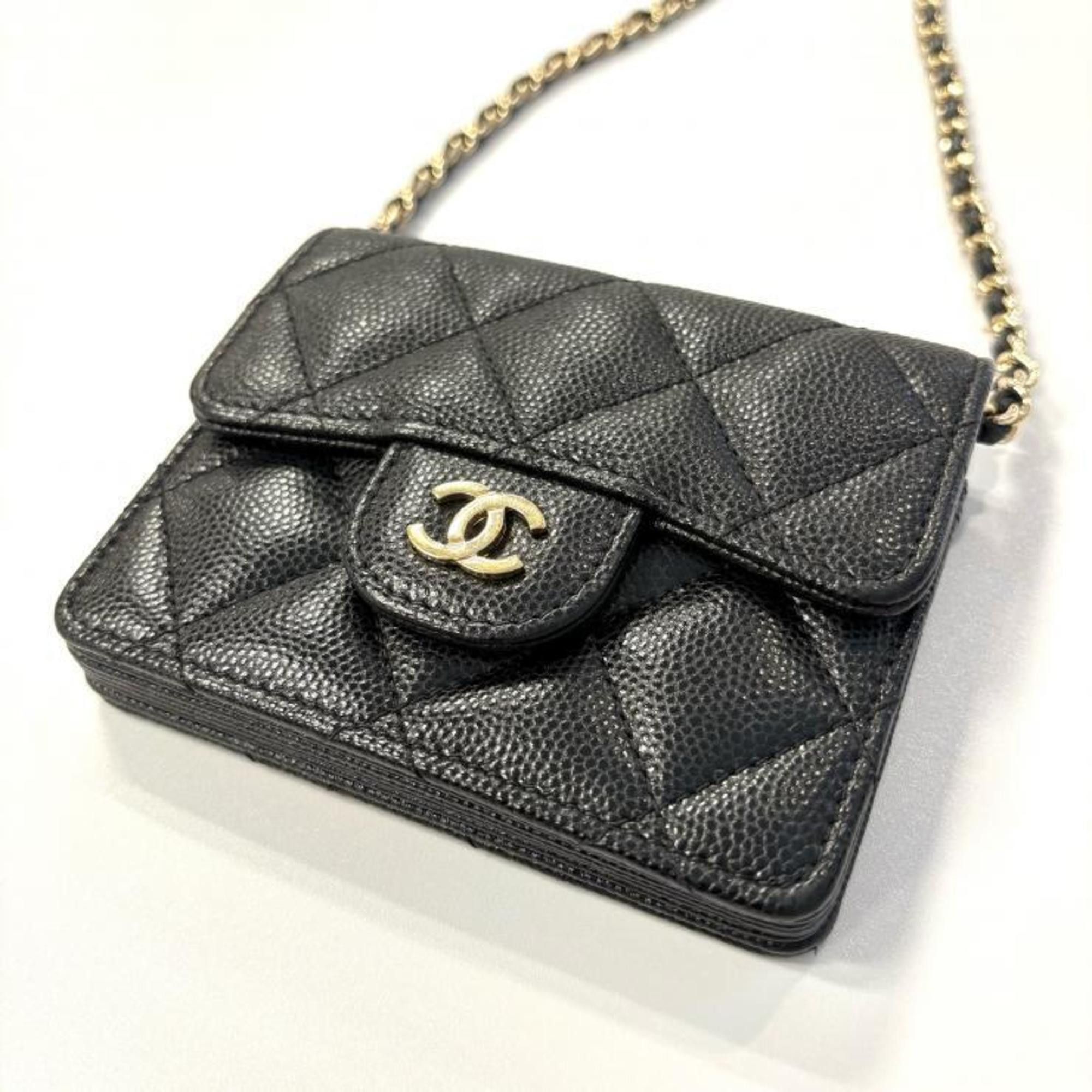 Chanel CHANEL Matelasse AP0238 B10583 C3906 Chain Wallet with Coco Mark CC Caviar Skin in Black Size ONE SIZE - 6 Thumbnail