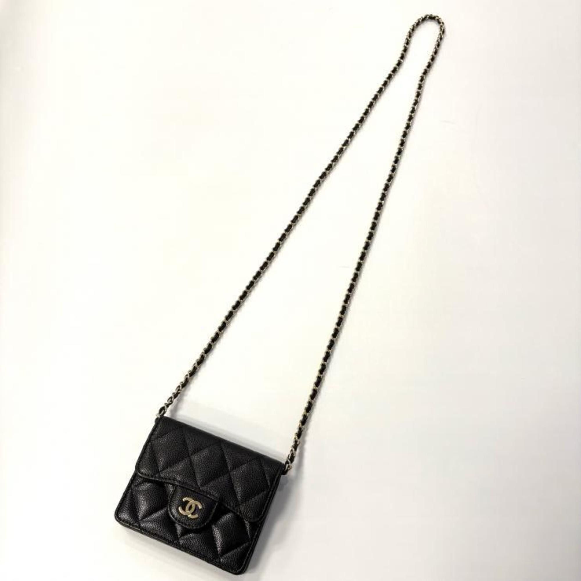 Chanel CHANEL Matelasse AP0238 B10583 C3906 Chain Wallet with Coco Mark CC Caviar Skin in Black Size ONE SIZE - 2 Thumbnail
