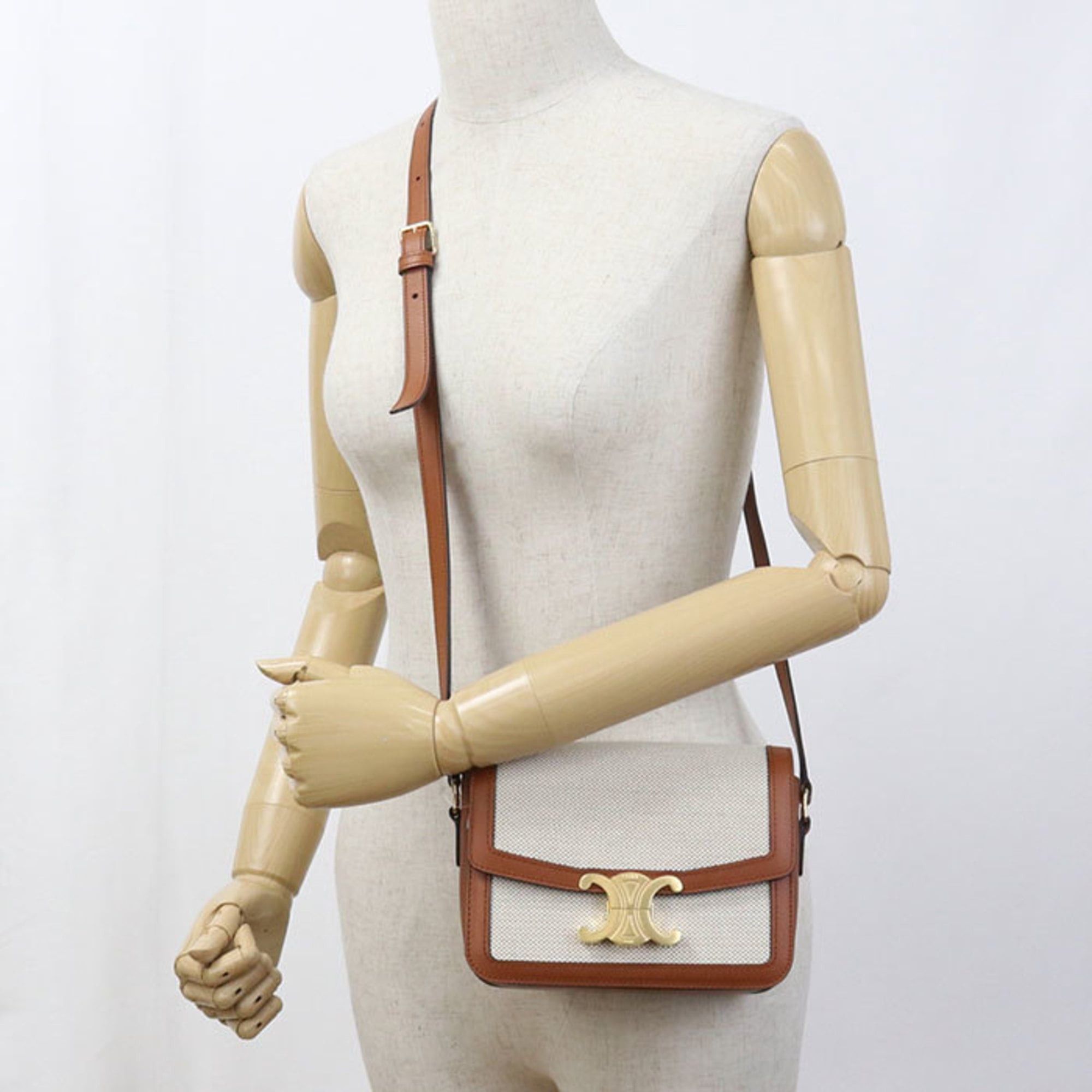 Celine CELINE Classic Triomphe Crossbody Shoulder Bag, Women's, Beige Size ONE SIZE - 9 Thumbnail