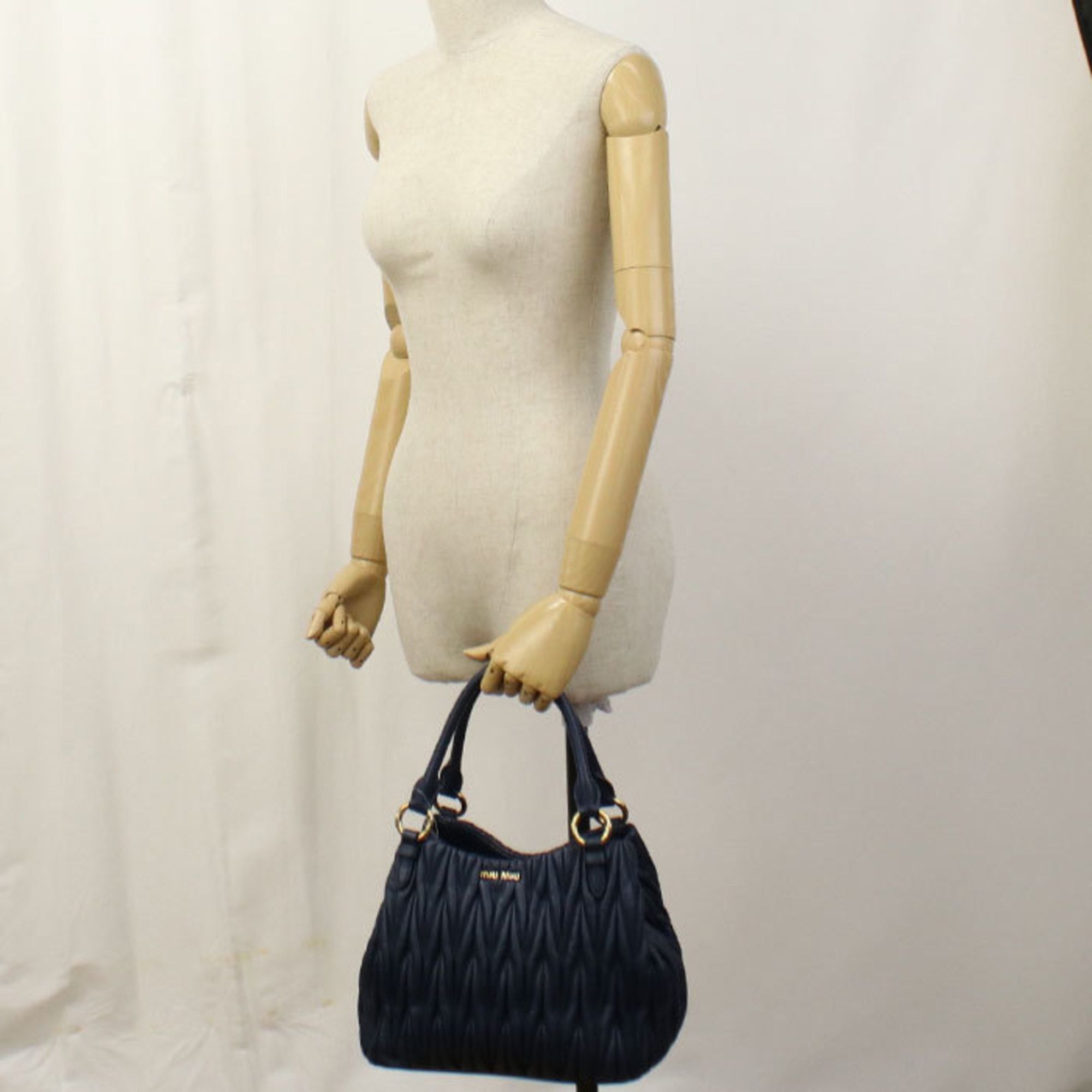 Miu Miu Miu Miu MIU Outlet Tote Bag 5BE886 N88 F0016 2-Way Matelasse Women's Navy Size ONE SIZE - 8 Thumbnail