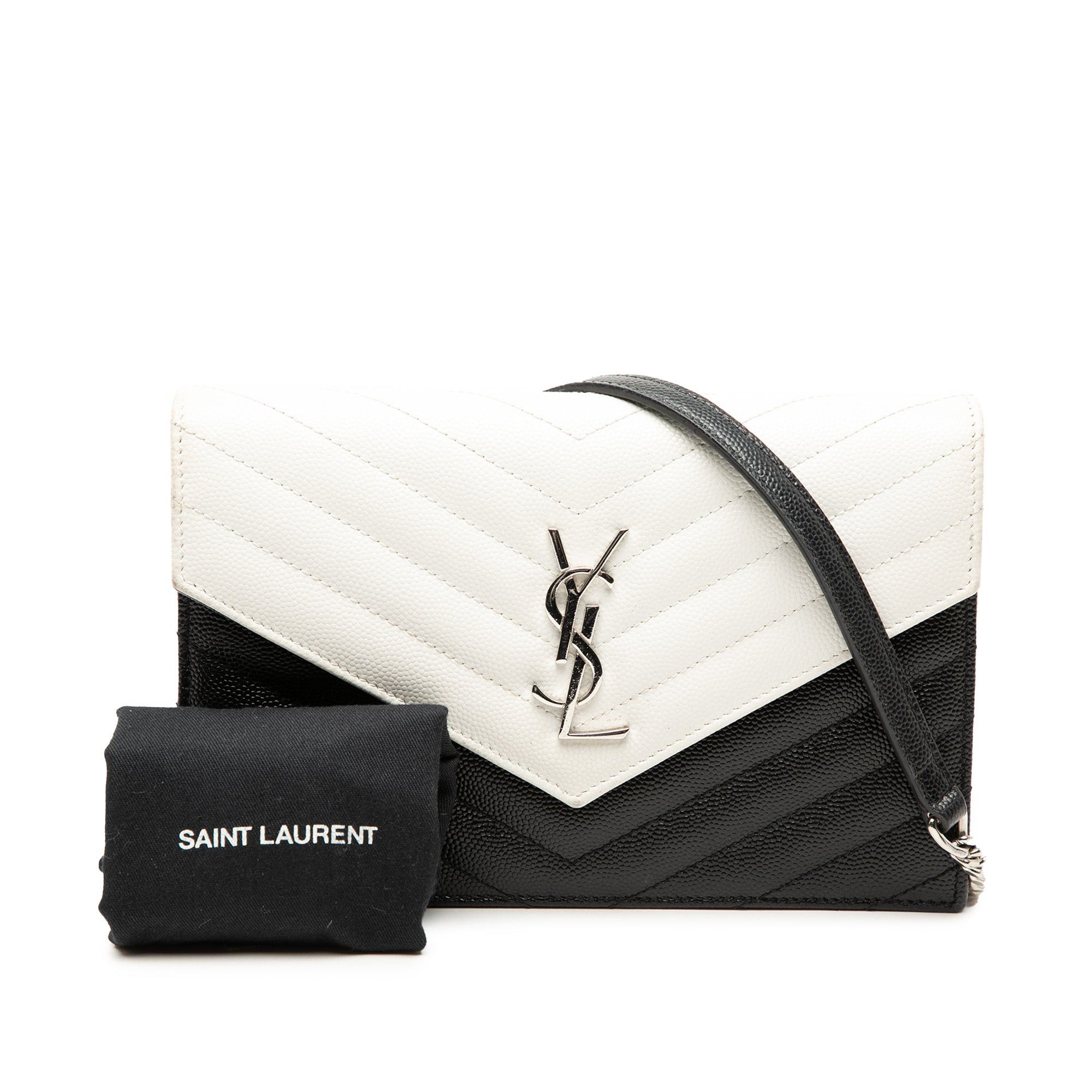 Saint Laurent Paris Bicolor Grain De Poudre Cassandre Envelope Chain Wallet Size ONE SIZE - 8 Thumbnail