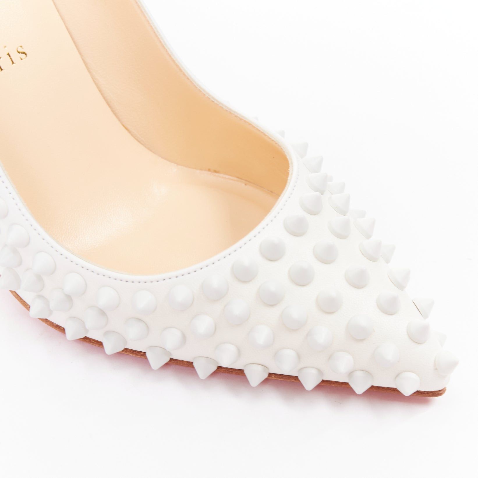 Christian Louboutin CHRISTIAN LOUBOUTIN Pigalle Spikes 100 white matte leather spike studded pumps EU37.5 Size US 7.5 / IT 37.5 - 7 Thumbnail