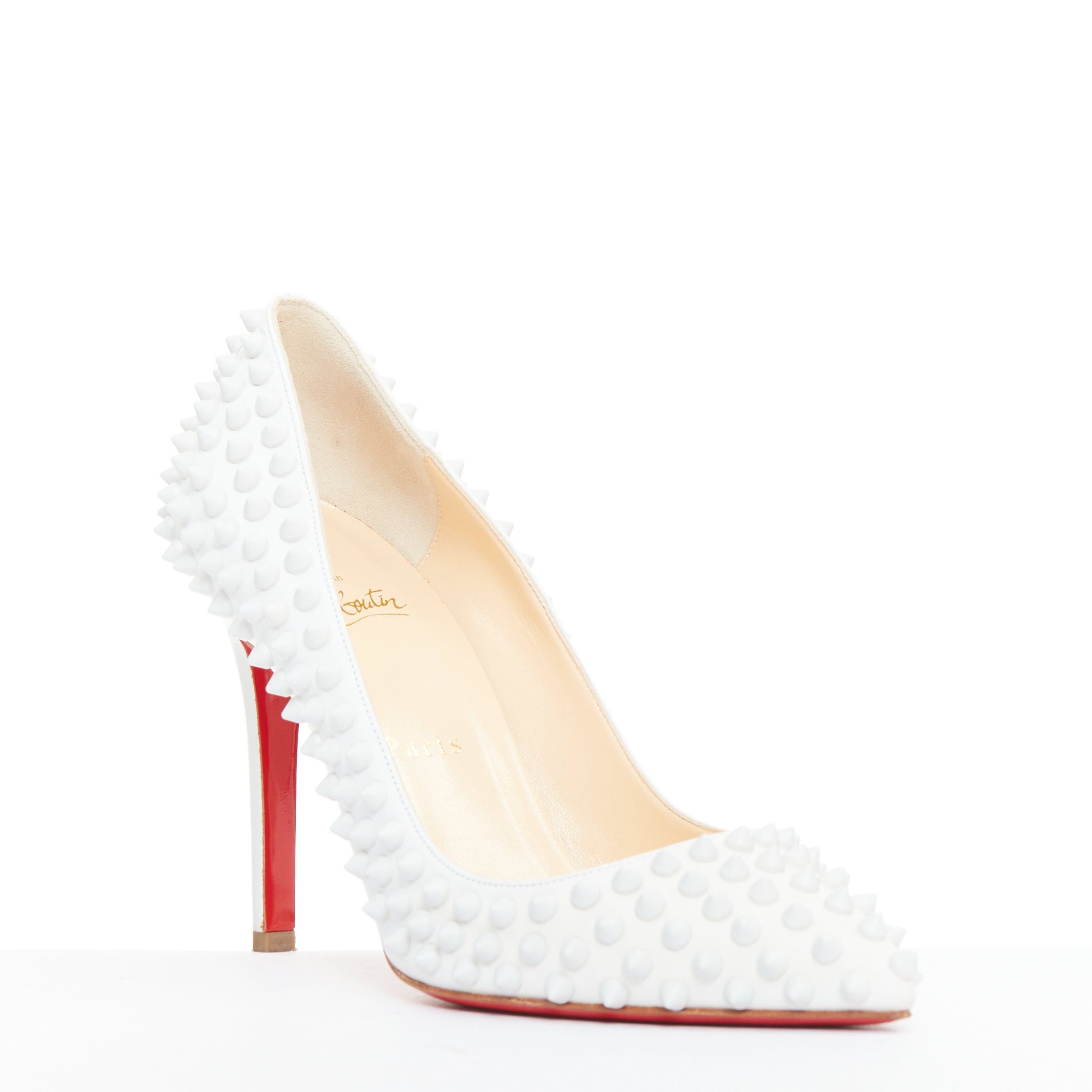 Christian Louboutin CHRISTIAN LOUBOUTIN Pigalle Spikes 100 white matte leather spike studded pumps EU37.5 Size US 7.5 / IT 37.5 - 2 Thumbnail