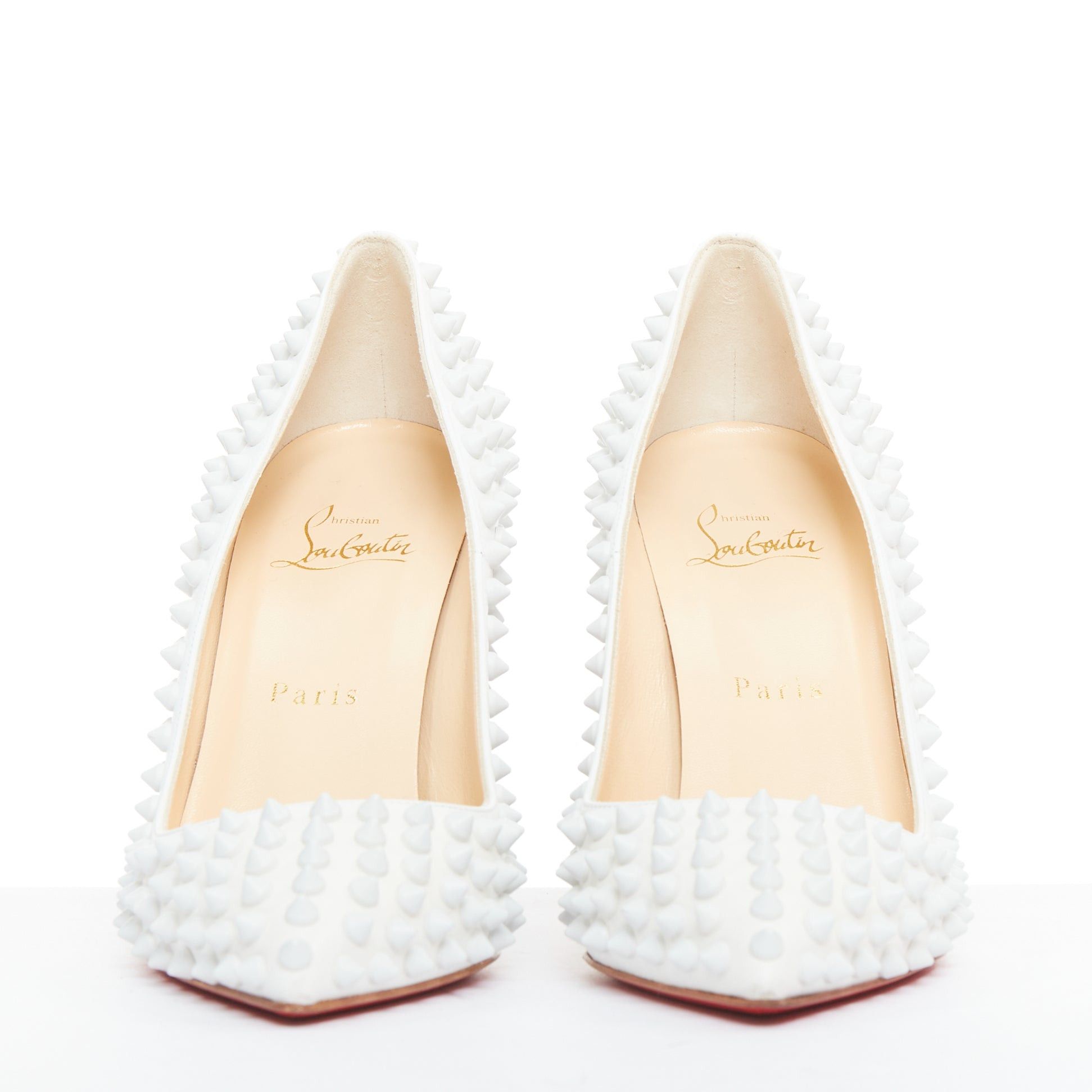Christian Louboutin CHRISTIAN LOUBOUTIN Pigalle Spikes 100 white matte leather spike studded pumps EU37.5 Size US 7.5 / IT 37.5 - 3 Thumbnail