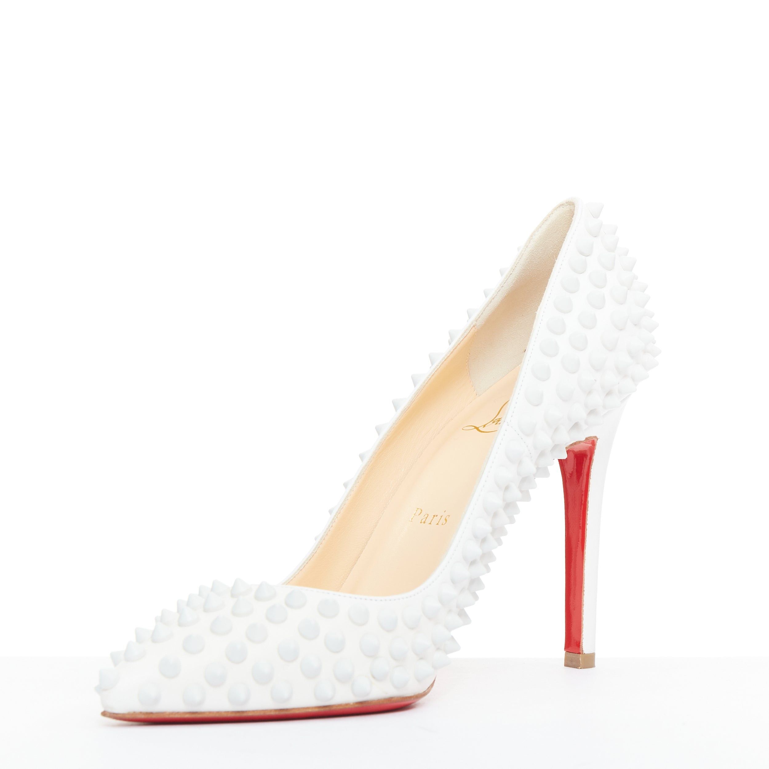 Christian Louboutin CHRISTIAN LOUBOUTIN Pigalle Spikes 100 white matte leather spike studded pumps EU37.5 Size US 7.5 / IT 37.5 - 4 Thumbnail