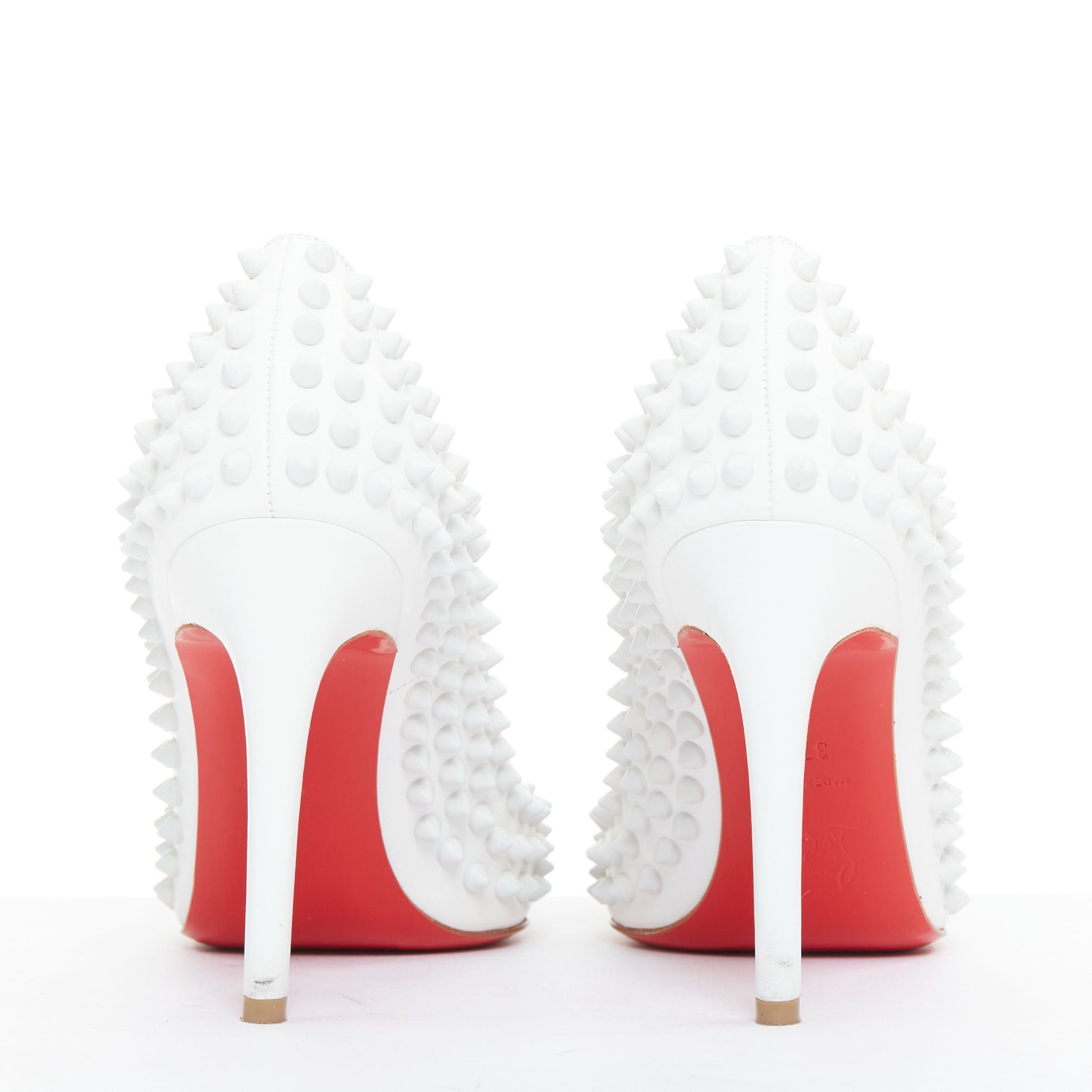 Christian Louboutin CHRISTIAN LOUBOUTIN Pigalle Spikes 100 white matte leather spike studded pumps EU37.5 Size US 7.5 / IT 37.5 - 5 Thumbnail