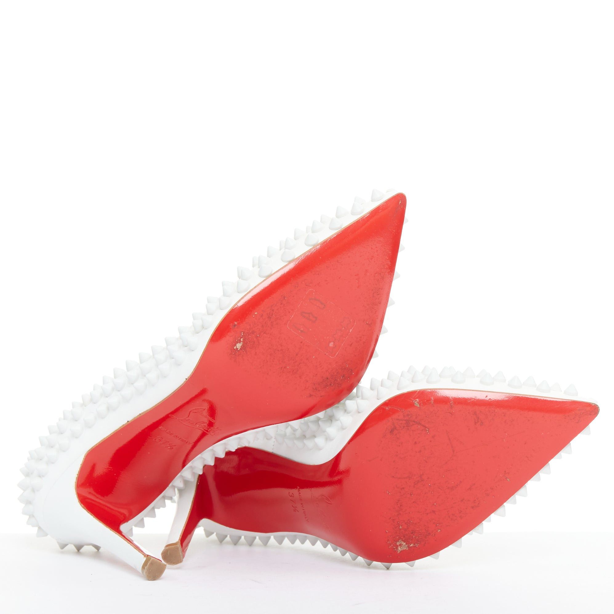 Christian Louboutin CHRISTIAN LOUBOUTIN Pigalle Spikes 100 white matte leather spike studded pumps EU37.5 Size US 7.5 / IT 37.5 - 11 Thumbnail
