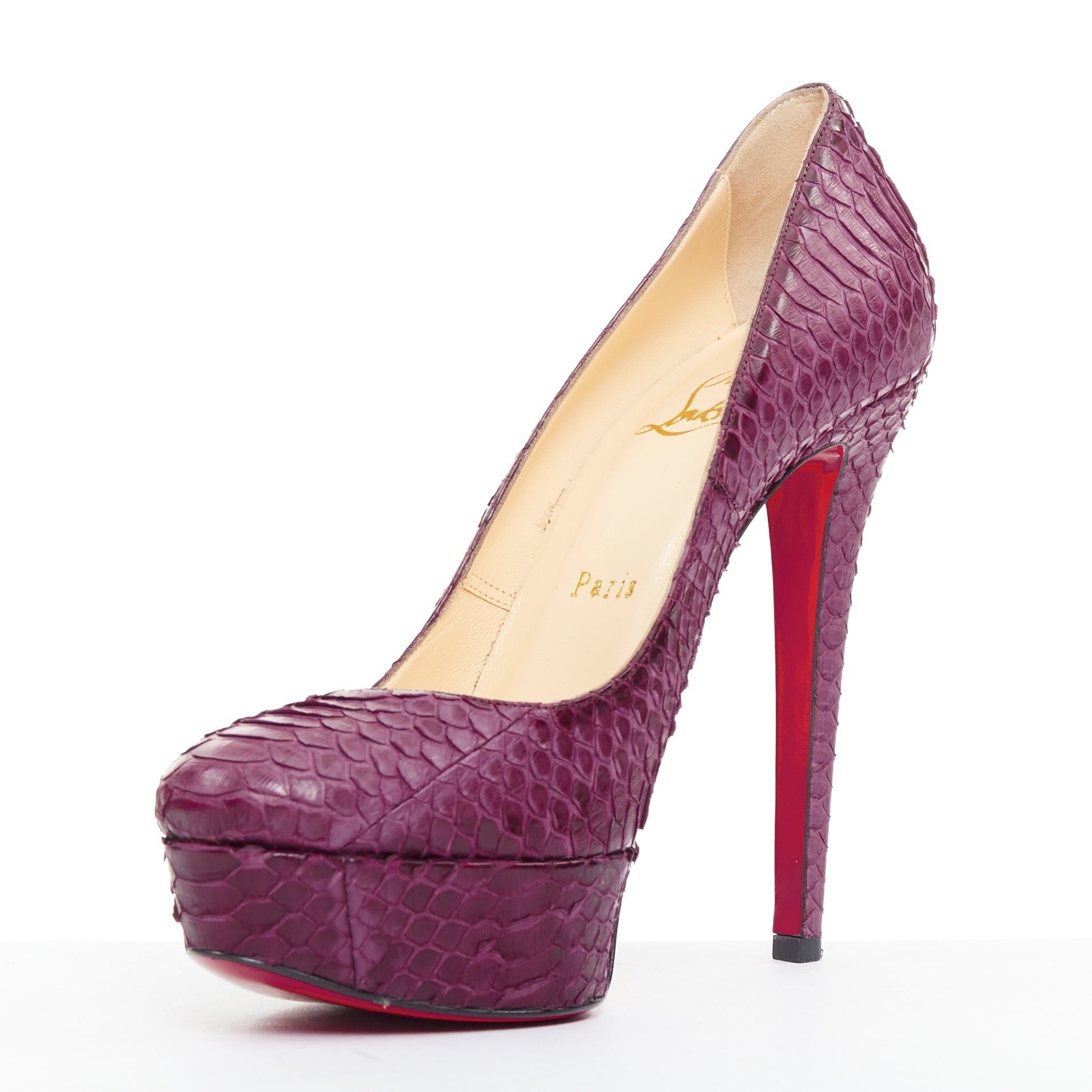 Christian Louboutin CHRISTIAN LOUBOUTIN Bianca 140 Amethyste purple watersnake leather platform pumps EU37 Size US 7 / IT 37 - 4 Thumbnail
