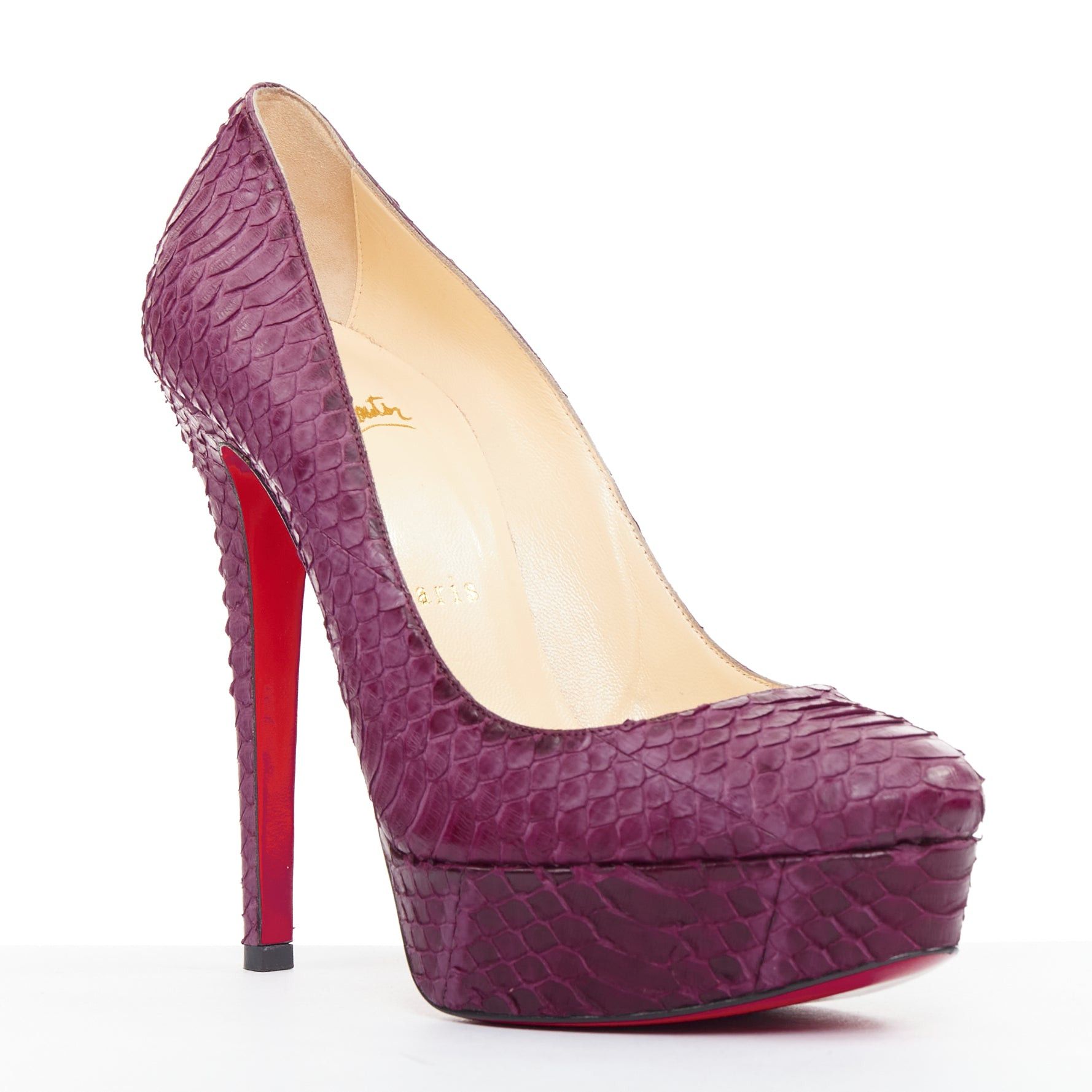 Christian Louboutin CHRISTIAN LOUBOUTIN Bianca 140 Amethyste purple watersnake leather platform pumps EU37 Size US 7 / IT 37 - 2 Thumbnail