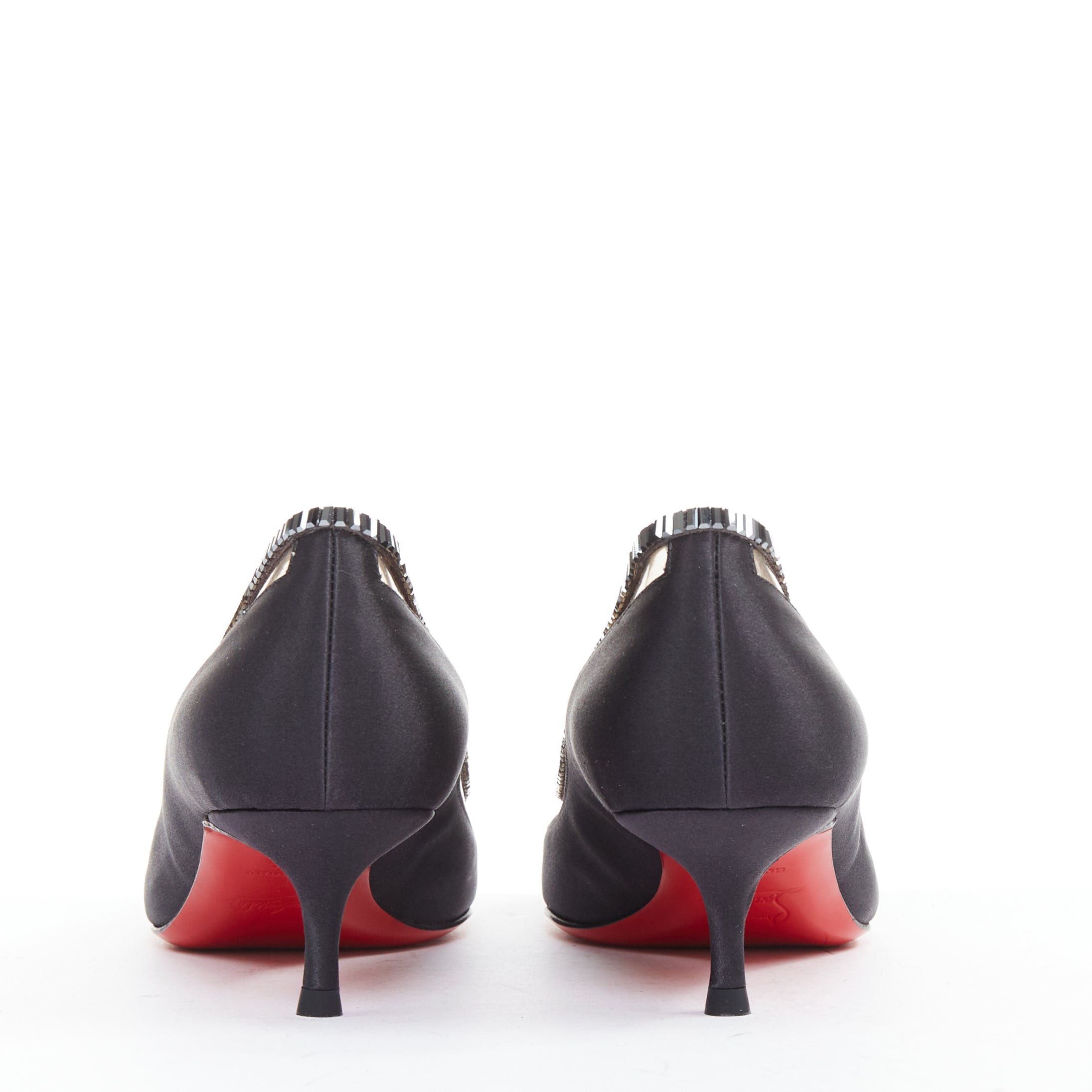 Christian Louboutin CHRISTIAN LOUBOUTIN Paulina Strass 45 black satin PVC baguette crystal kitten heels EU37.5 Size US 7.5 / IT 37.5 - 5 Thumbnail