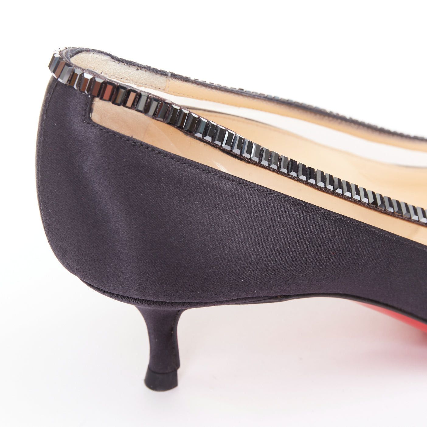 Christian Louboutin CHRISTIAN LOUBOUTIN Paulina Strass 45 black satin PVC baguette crystal kitten heels EU37.5 Size US 7.5 / IT 37.5 - 8 Thumbnail