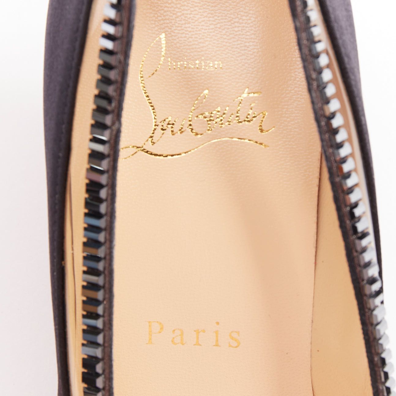 Christian Louboutin CHRISTIAN LOUBOUTIN Paulina Strass 45 black satin PVC baguette crystal kitten heels EU37.5 Size US 7.5 / IT 37.5 - 9 Thumbnail