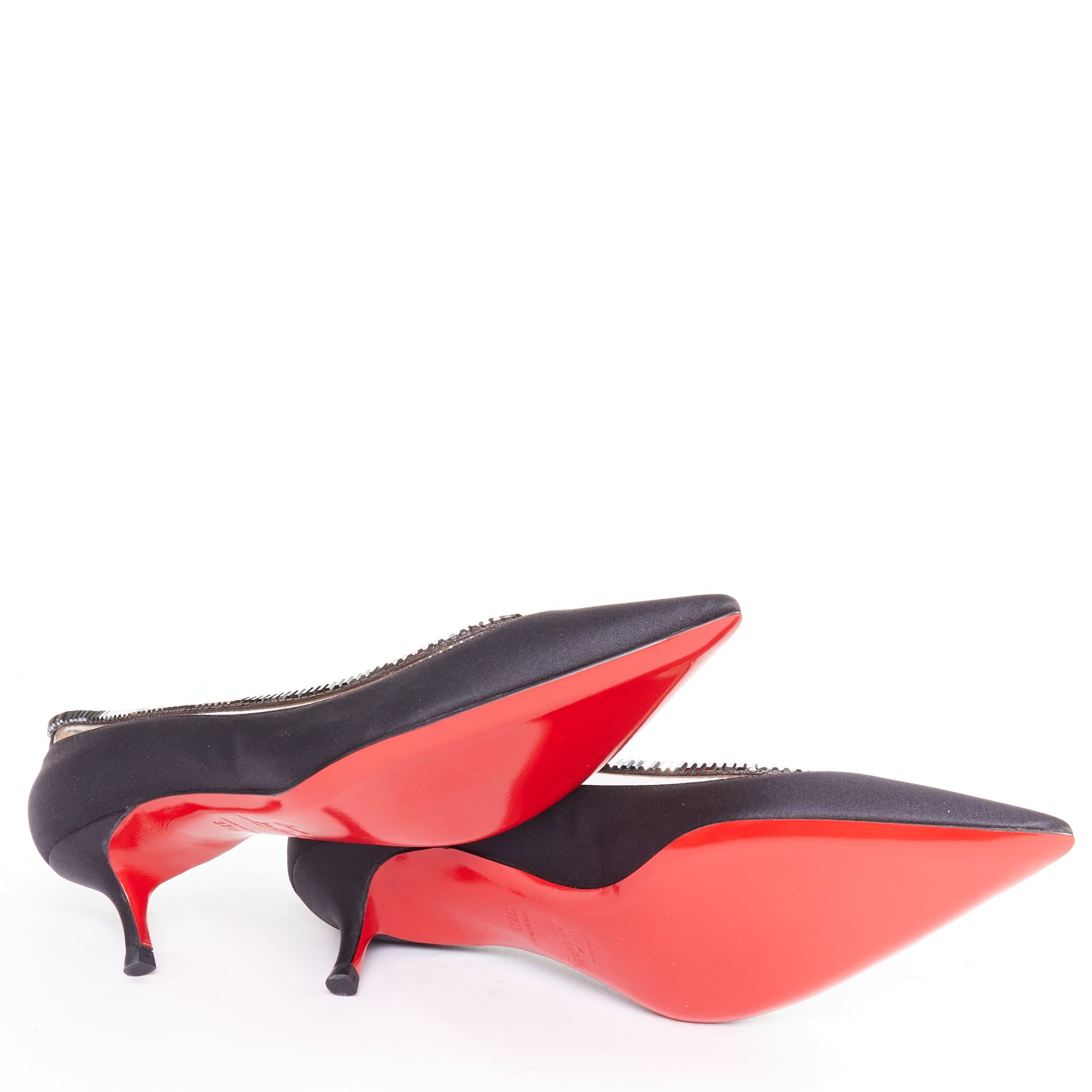 Christian Louboutin CHRISTIAN LOUBOUTIN Paulina Strass 45 black satin PVC baguette crystal kitten heels EU37.5 Size US 7.5 / IT 37.5 - 11 Thumbnail