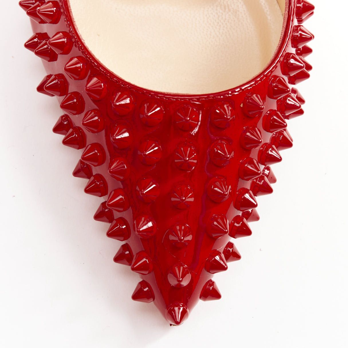 Christian Louboutin CHRISTIAN LOUBOUTIN Pigalle Spikes 100 red patent leather studded pumps EU38 Size US 8 / IT 38 - 6 Thumbnail