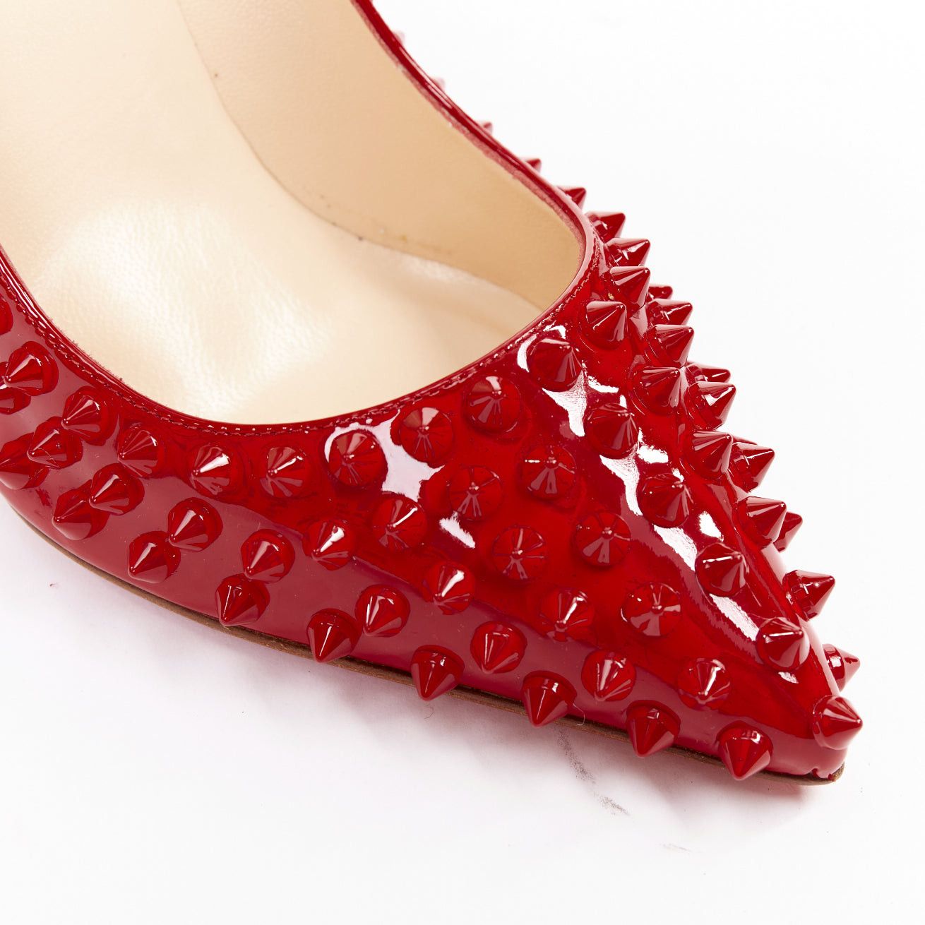 Christian Louboutin CHRISTIAN LOUBOUTIN Pigalle Spikes 100 red patent leather studded pumps EU38 Size US 8 / IT 38 - 7 Thumbnail