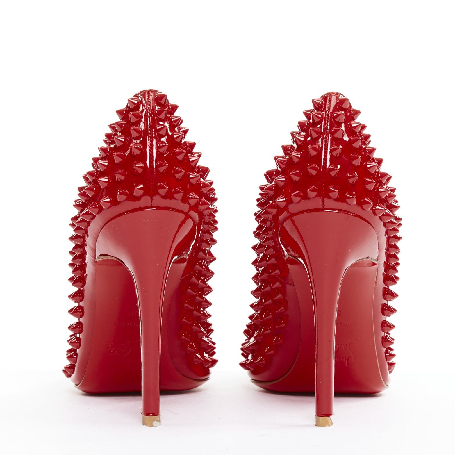Christian Louboutin CHRISTIAN LOUBOUTIN Pigalle Spikes 100 red patent leather studded pumps EU38 Size US 8 / IT 38 - 5 Thumbnail