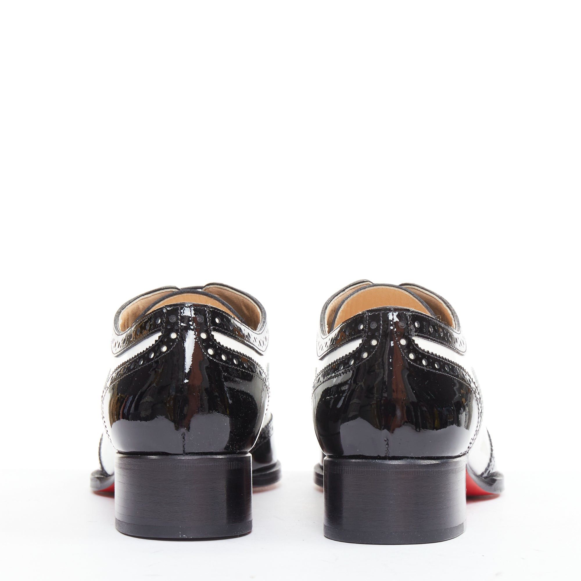 Christian Louboutin CHRISTIAN LOUBOUTIN Zazou Fiori Flat Patent black white leather point toe brogue EU38.5 Size US 8.5 / IT 38.5 - 5 Thumbnail