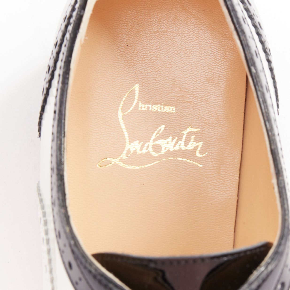 Christian Louboutin CHRISTIAN LOUBOUTIN Zazou Fiori Flat Patent black white leather point toe brogue EU38.5 Size US 8.5 / IT 38.5 - 7 Thumbnail