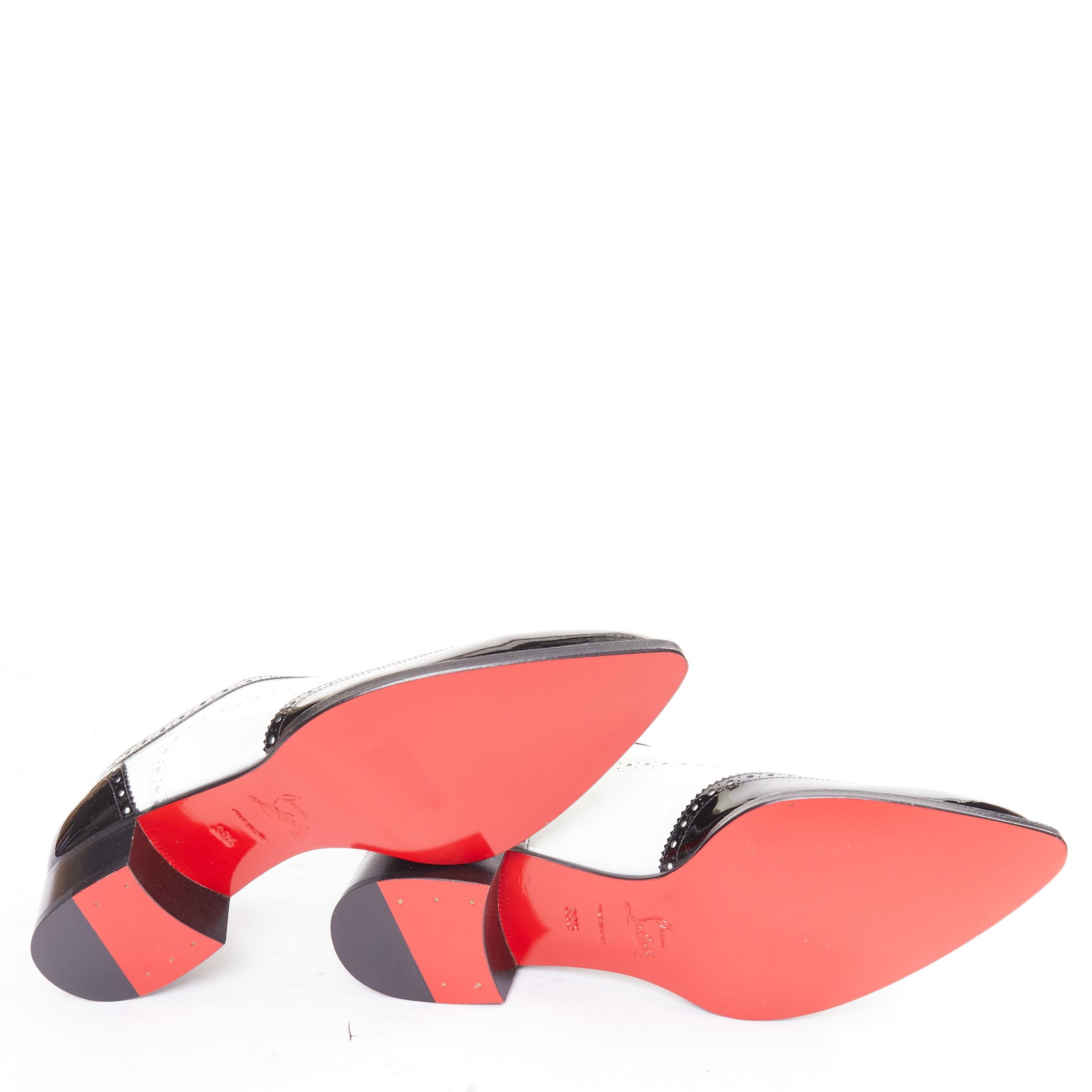 Christian Louboutin CHRISTIAN LOUBOUTIN Zazou Fiori Flat Patent black white leather point toe brogue EU38.5 Size US 8.5 / IT 38.5 - 9 Thumbnail