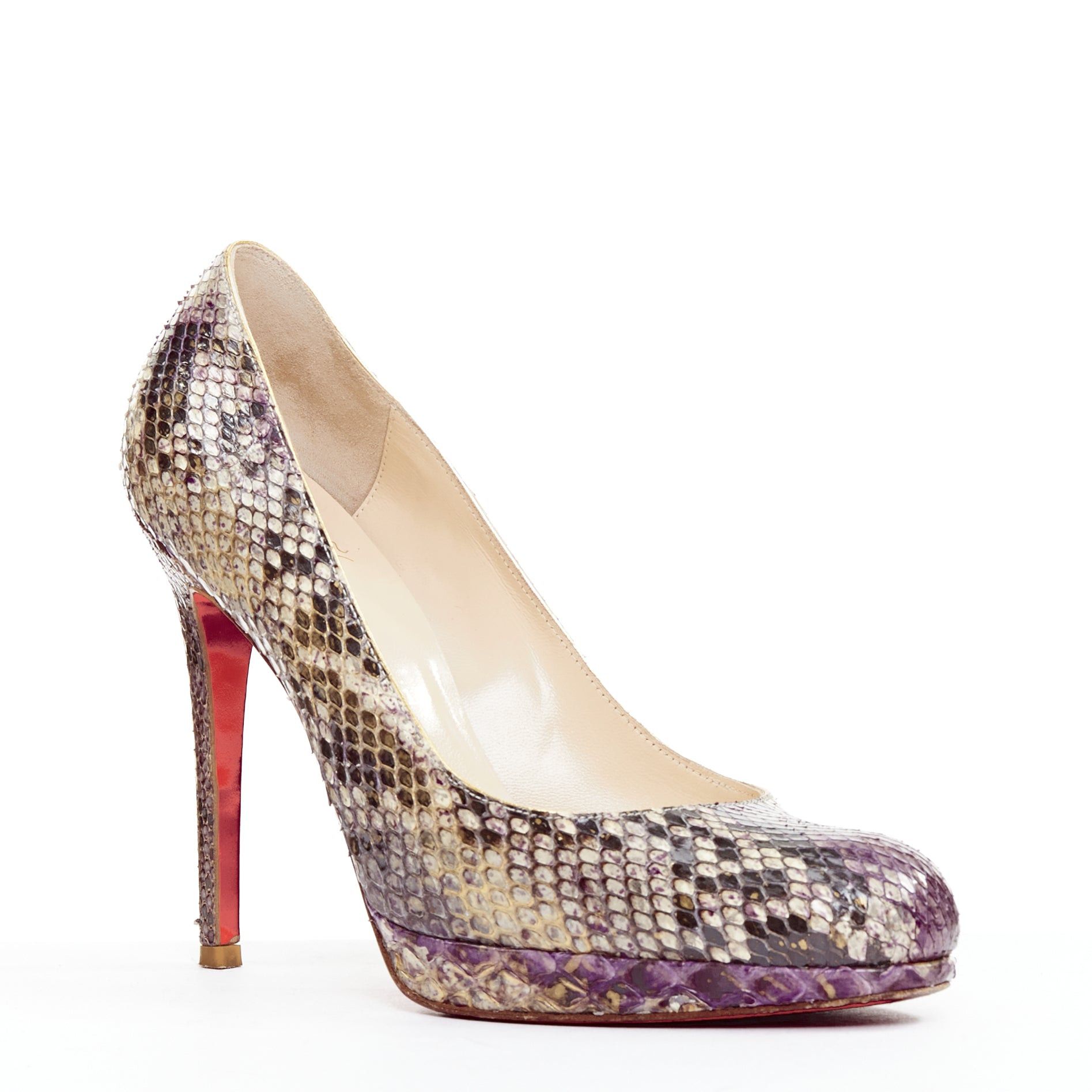 Christian Louboutin CHRISTIAN LOUBOUTIN New Simple Pump 120 Python pollock purple natural platform heels EU37.5 Size US 7.5 / IT 37.5 - 2 Thumbnail